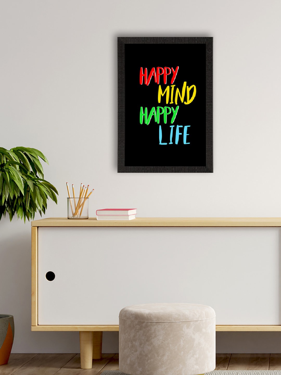 

eCraftIndia Black & Red "Happy Mind Happy Life" Printed Wall Art