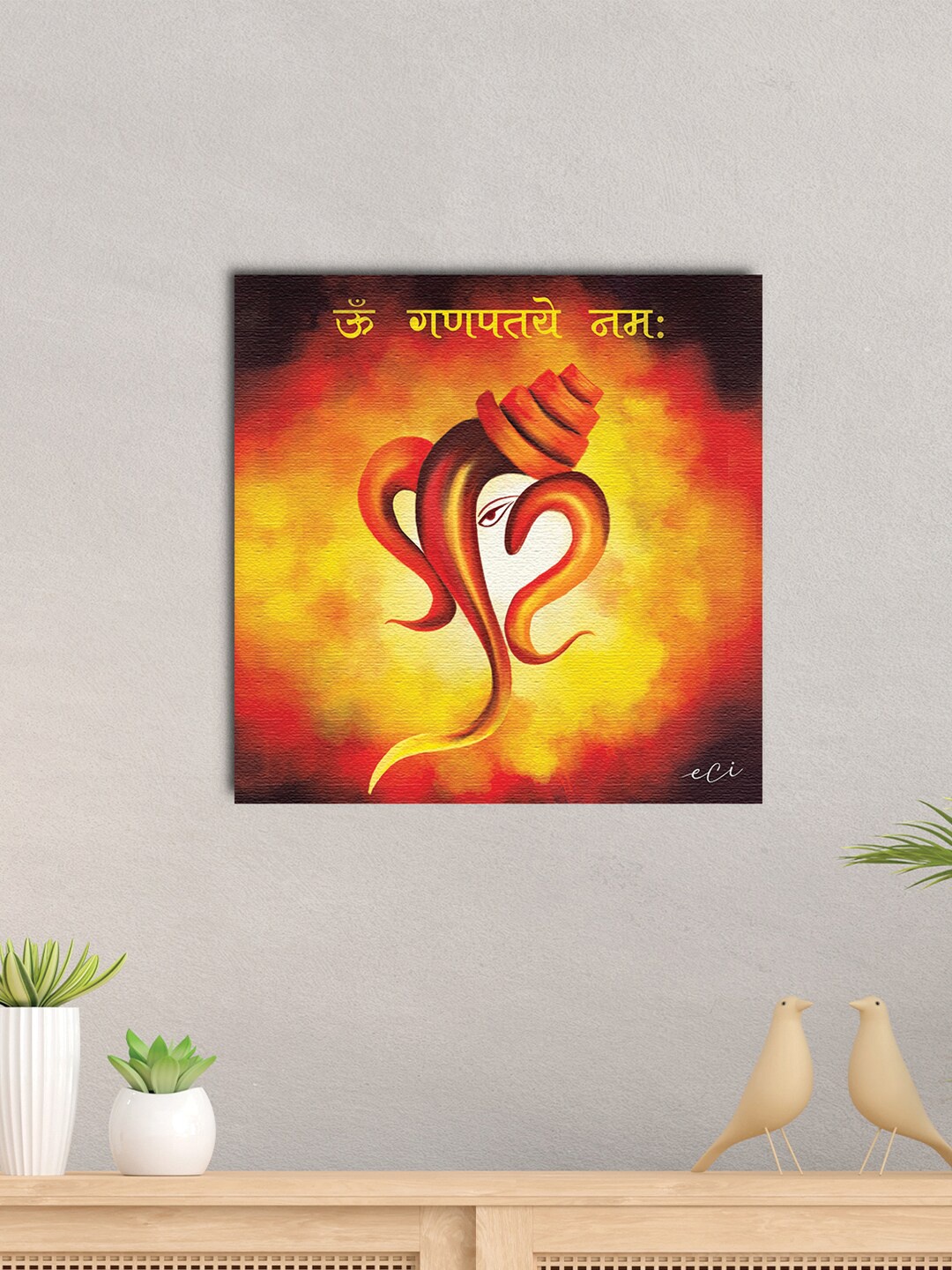 

eCraftIndia Yellow & Orange Lord Ganesha Printed Wall Painting