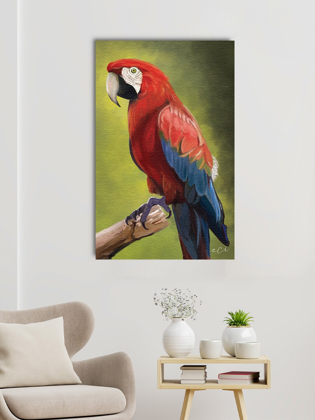 

eCraftIndia Green Parrot on Tree Wall Art