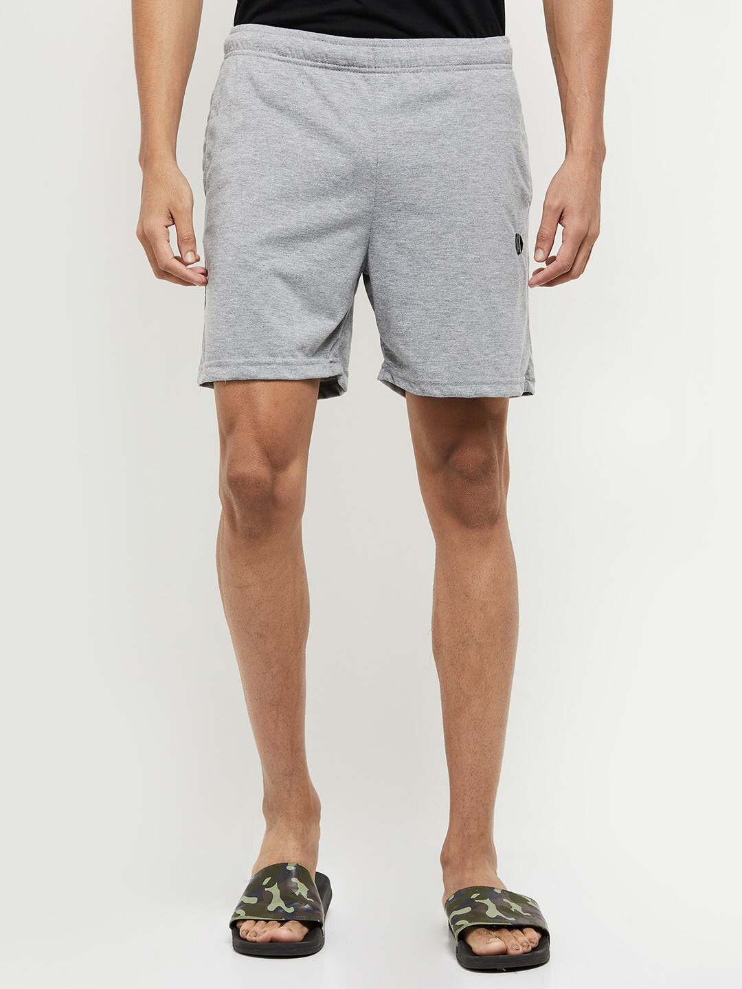 

max Men Grey Melange Solid Mid-Rise Lounge Shorts