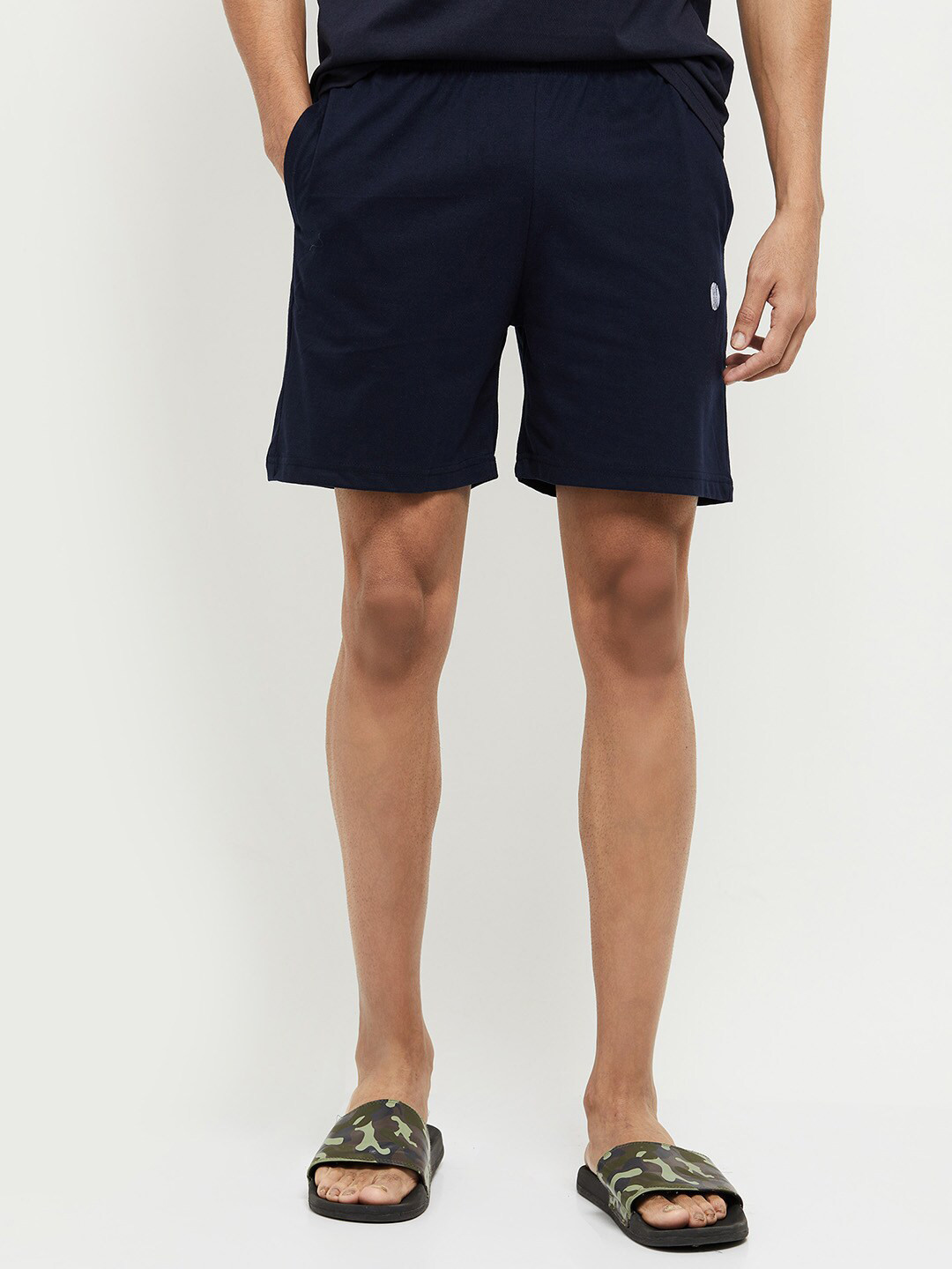 

max Men Navy Blue Solid High-Rise Lounge Shorts