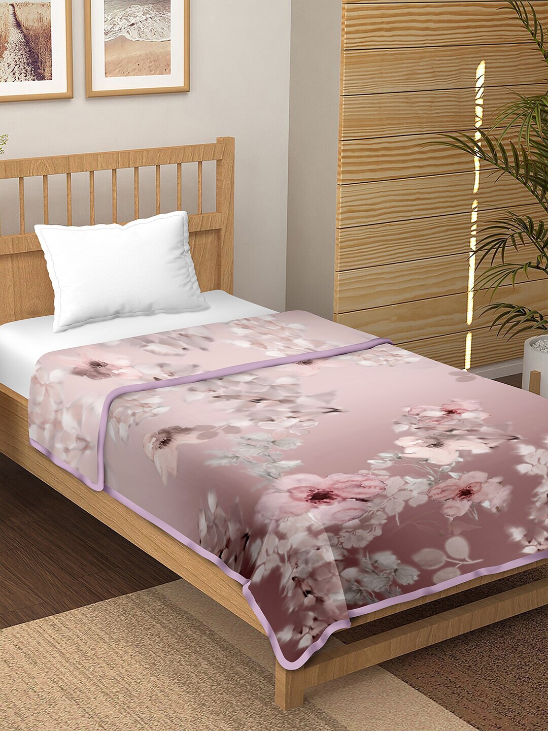 

BELLA CASA Unisex Pink Printed AC Room 180 GSM Cotton Reversible Single Bed Dohar