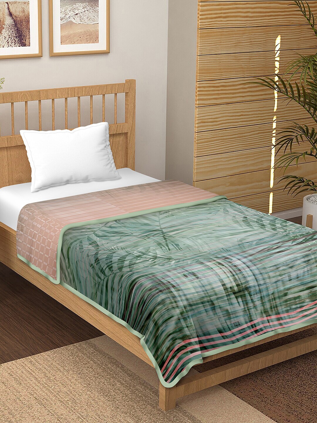 

BELLA CASA Green & Pink Reversible Pure Cotton AC Room Single Bed Dohar