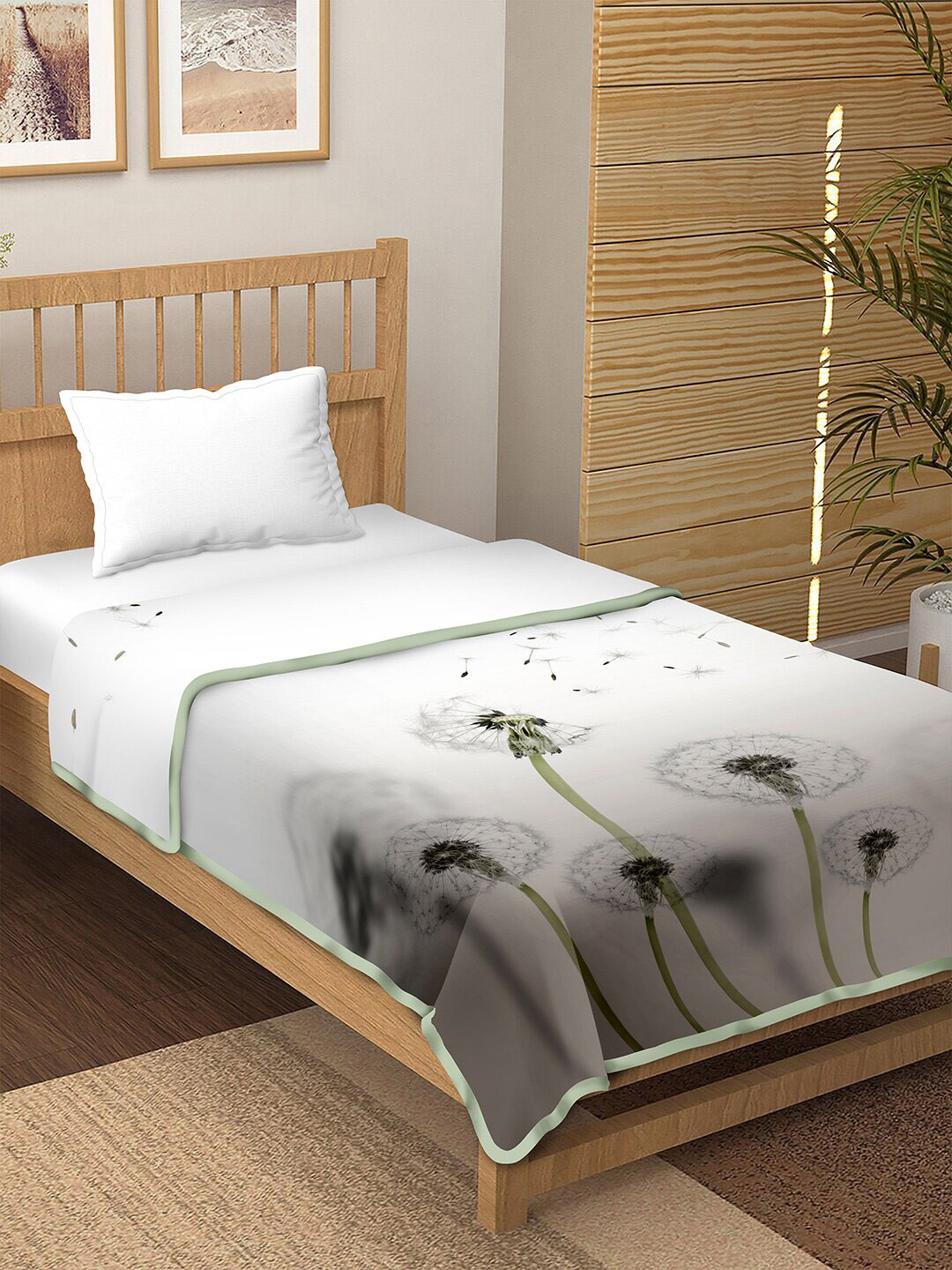 

BELLA CASA Green & Grey Floral AC Room Single Bed Dohar