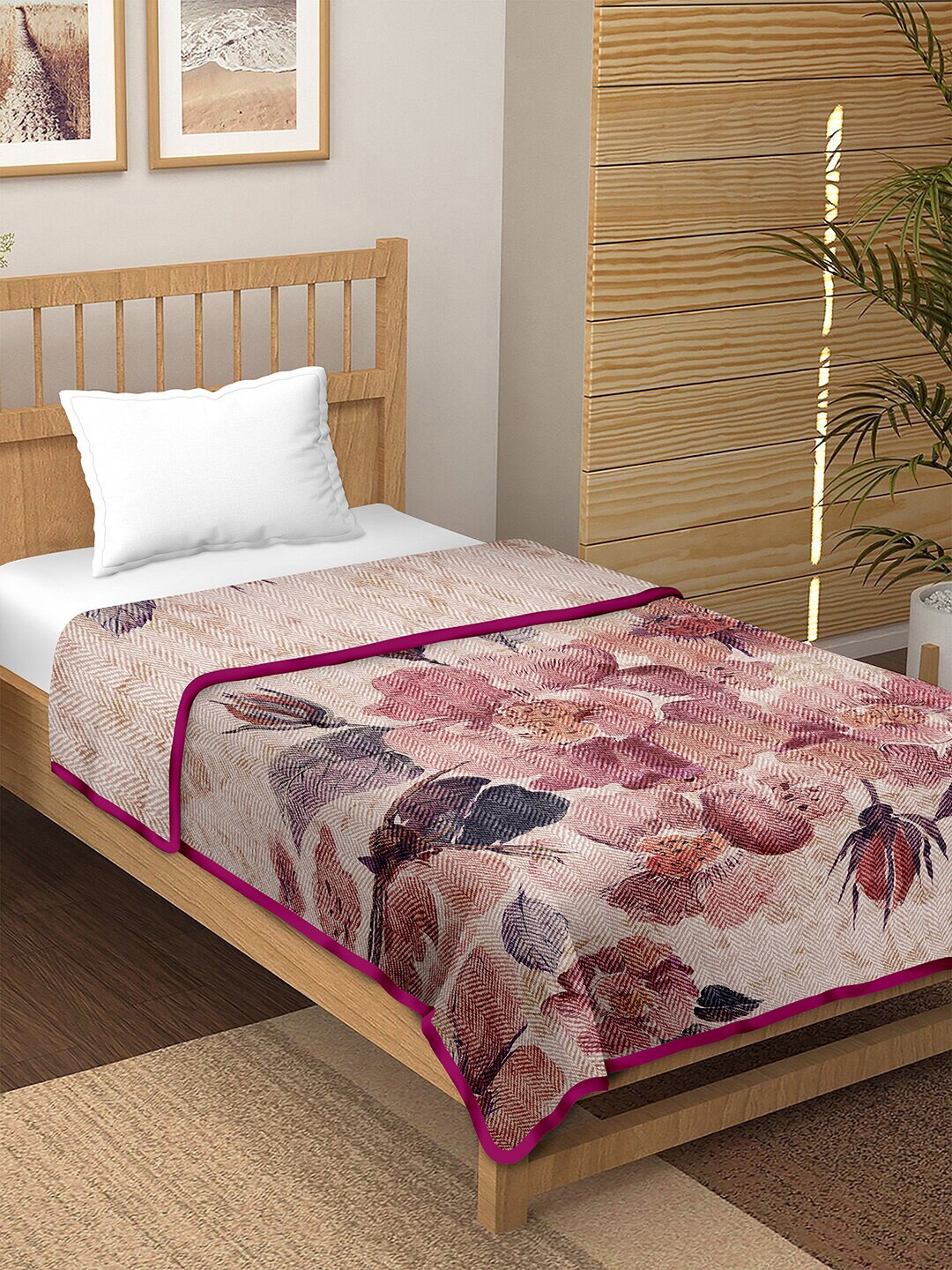 

BELLA CASA Pink Printed AC Room 180 GSM Cotton Reversible Single Bed Dohar