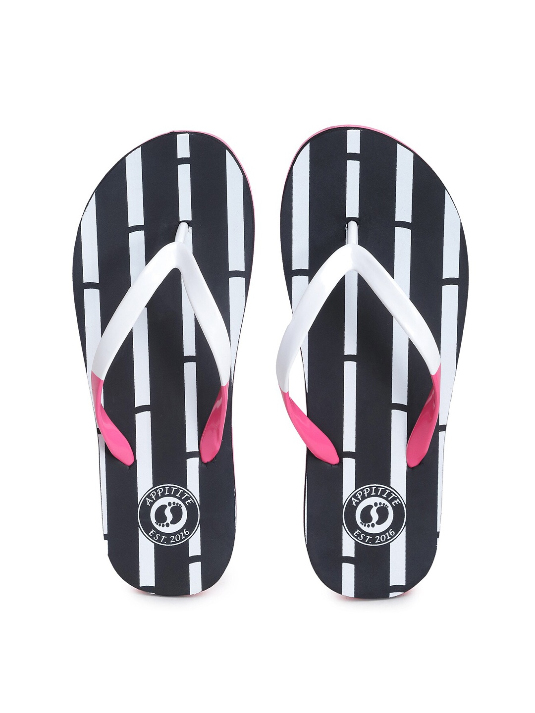 

APPITITE Women Black & White Printed Rubber Thong Flip-Flops