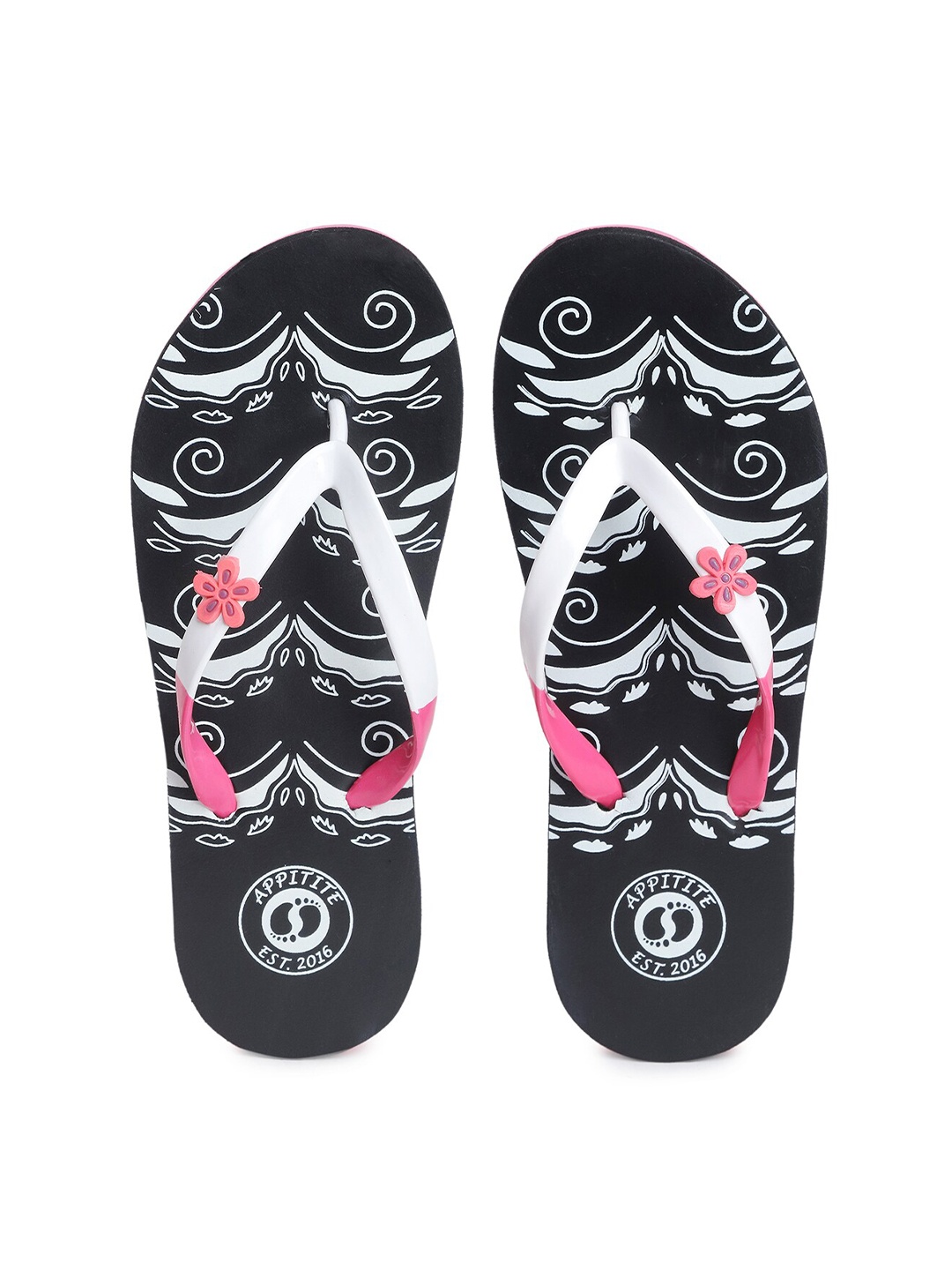 

APPITITE Women Black Printed Rubber Slip-On