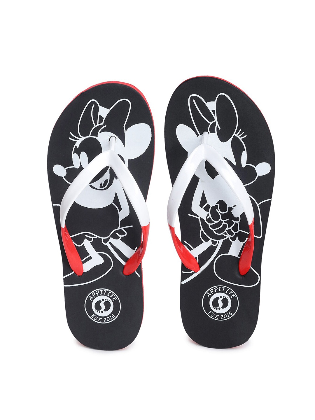 

APPITITE Women Black & White Minnie Mouse Printed Rubber Thong Flip-Flops