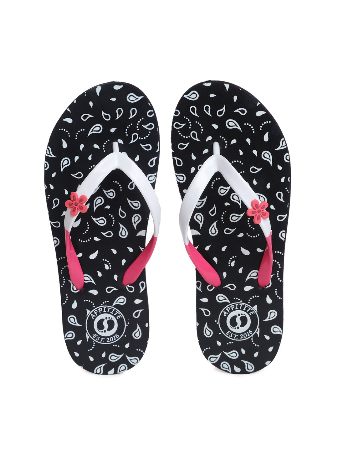 

APPITITE Women Black & White Printed Rubber Slip-On