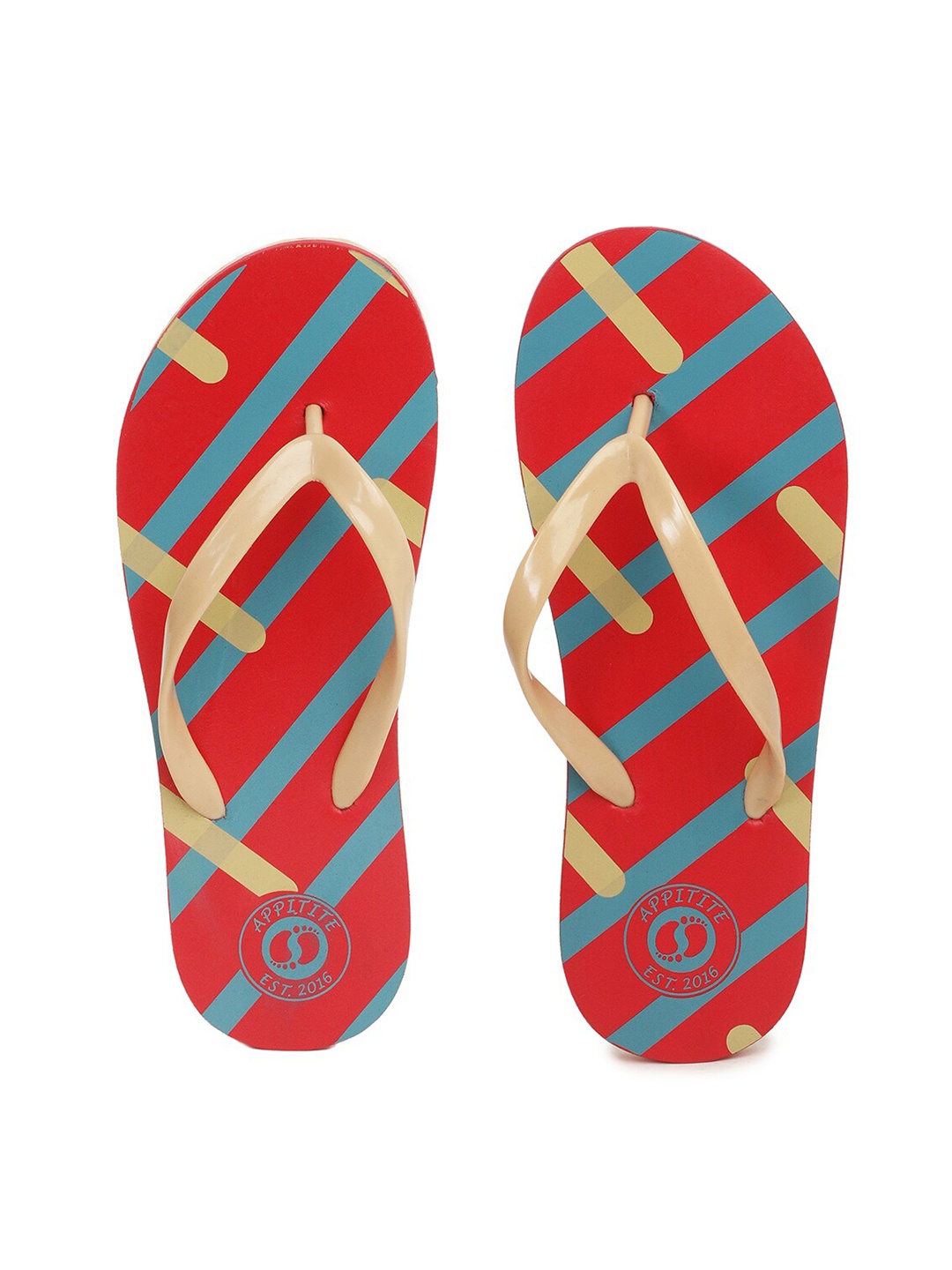 

APPITITE Women Red & Beige Printed Rubber Thong Flip-Flops