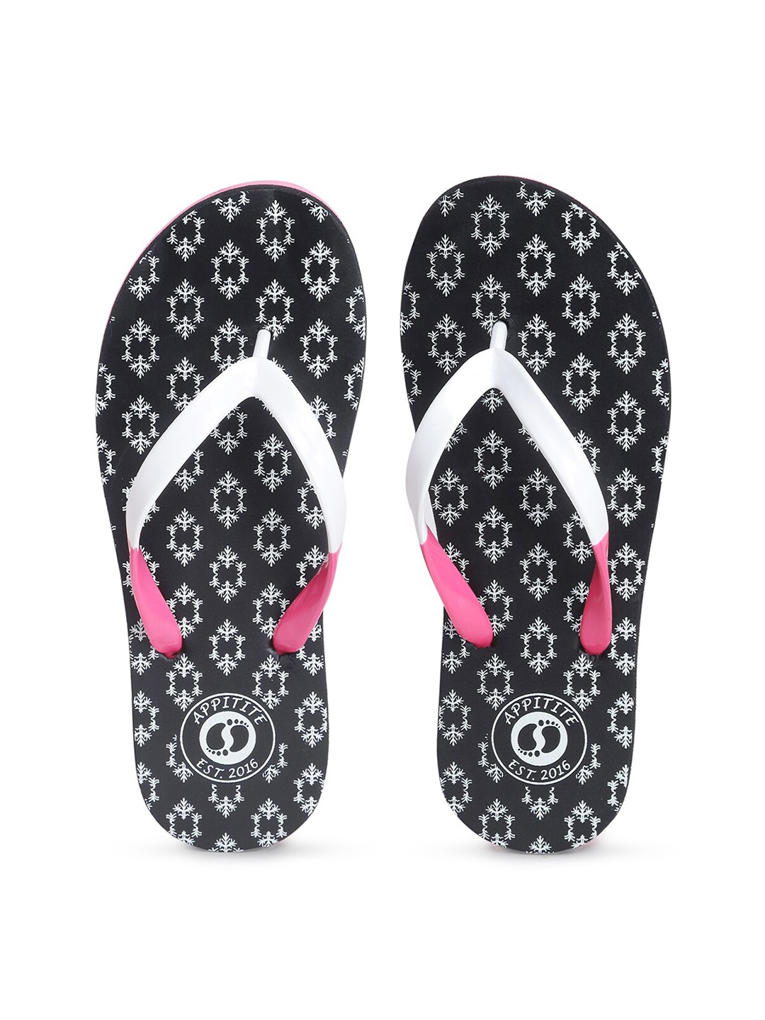 

APPITITE Women Black & White Printed Rubber Thong Flip-Flops