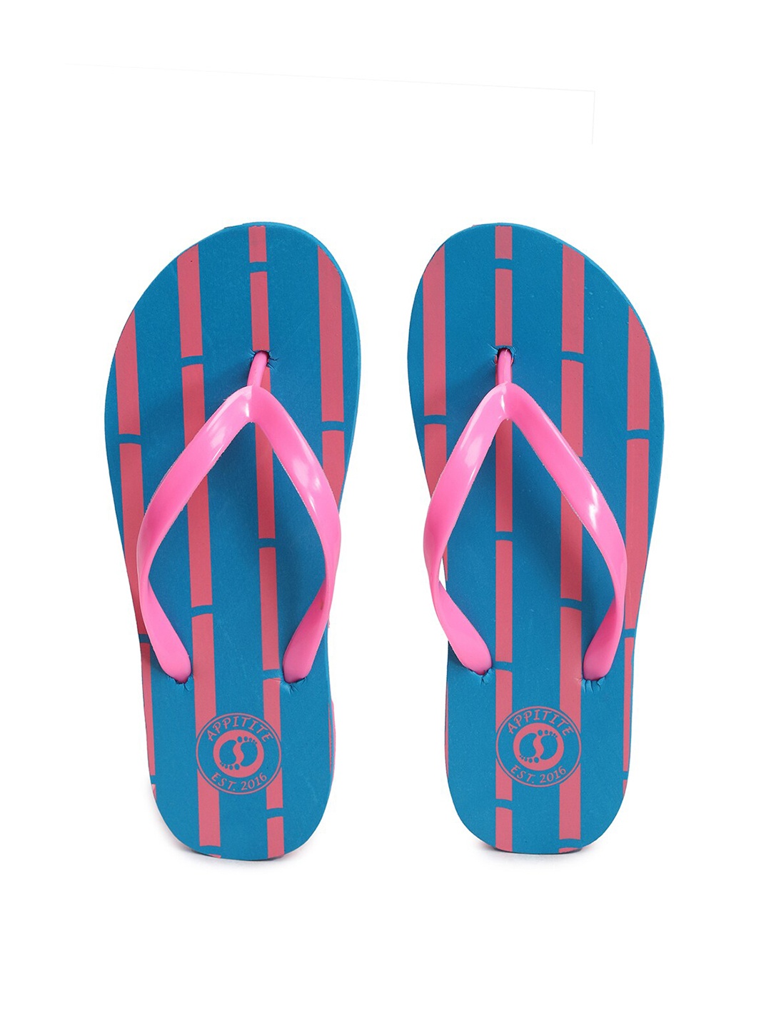 

APPITITE Women Blue & Pink Printed Rubber Thong Flip-Flops