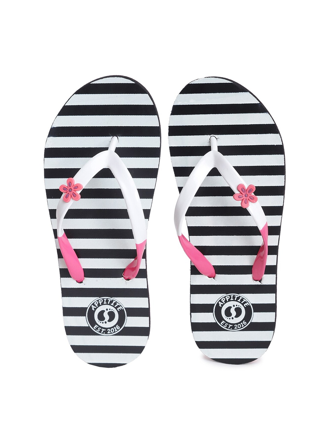 

APPITITE Women Black & White Printed Rubber Thong Flip-Flops