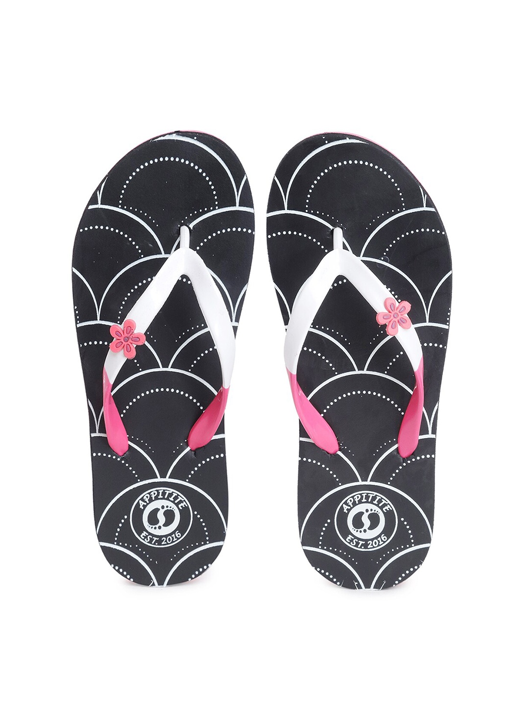 

APPITITE Women Black & White Printed Rubber Thong Flip-Flops