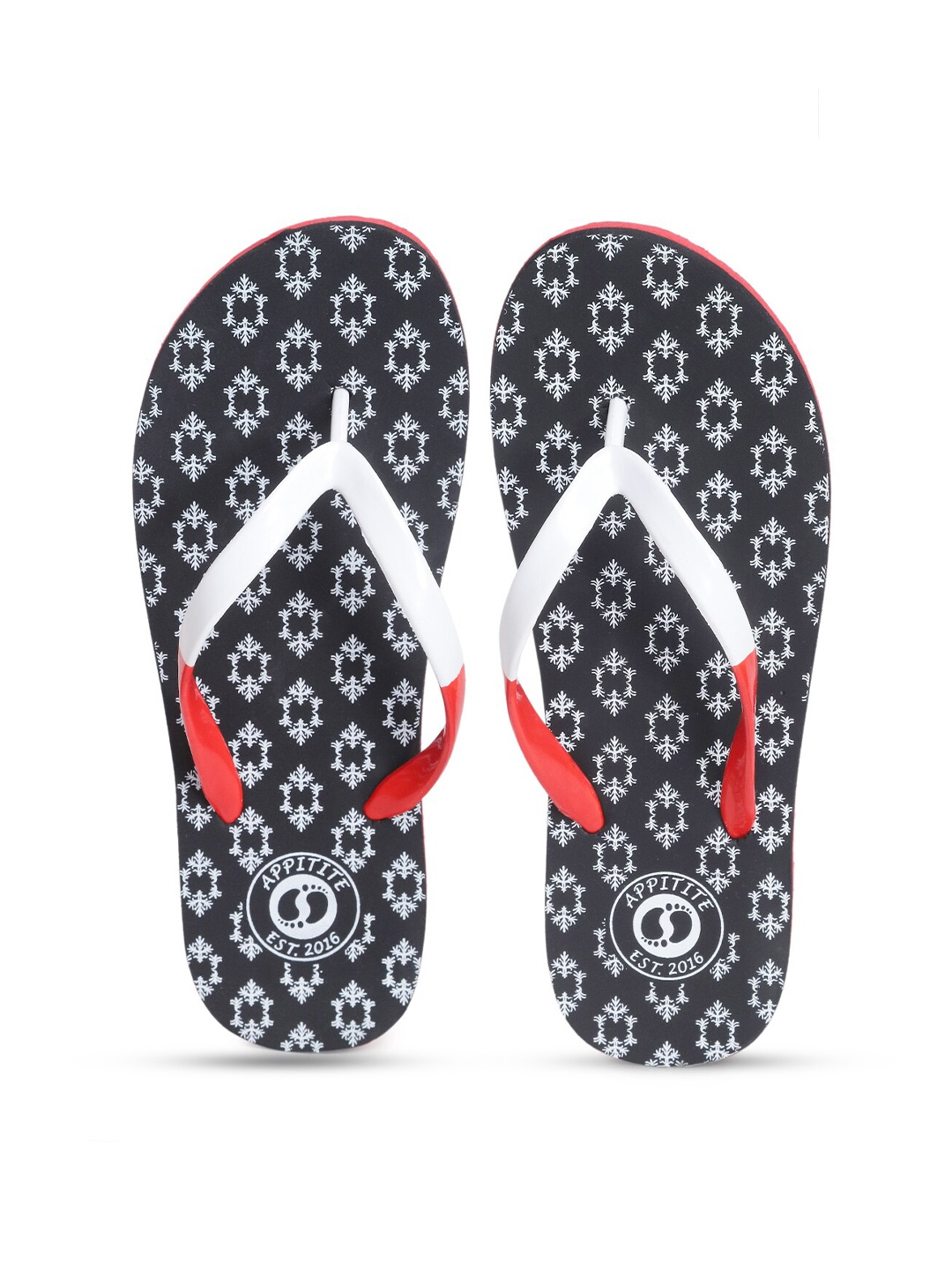 

APPITITE Women Black & White Printed Rubber Slip-On
