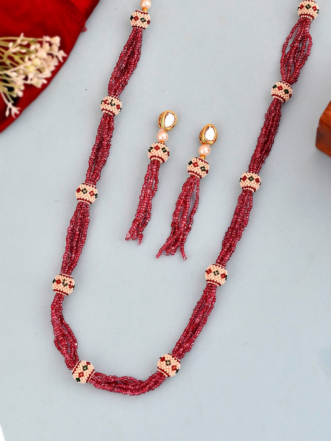 

Silvermerc Designs Women Gold-Plated Pink Pearl Beaded Jewellery Set