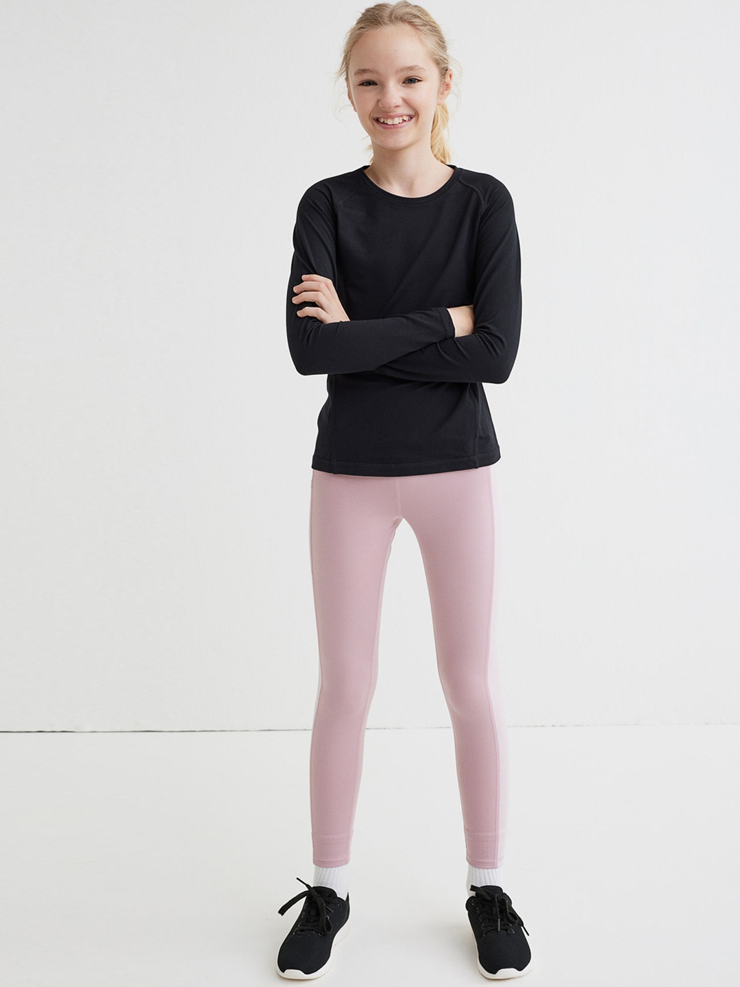

H&M Girls Pink Solid Pocket-Detail Sports Tights
