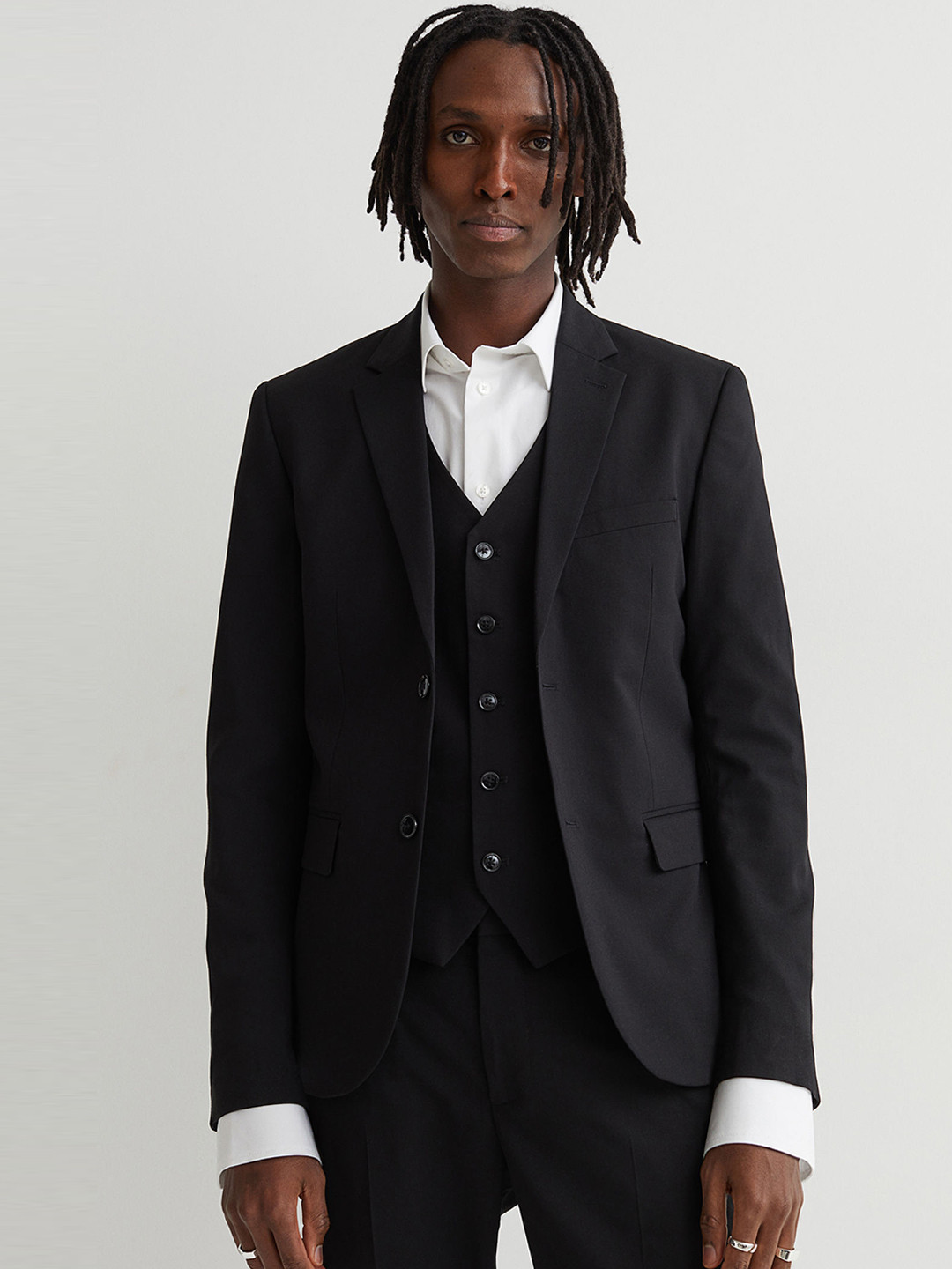 

H&M Men Black Solid Jacket Skinny Fit