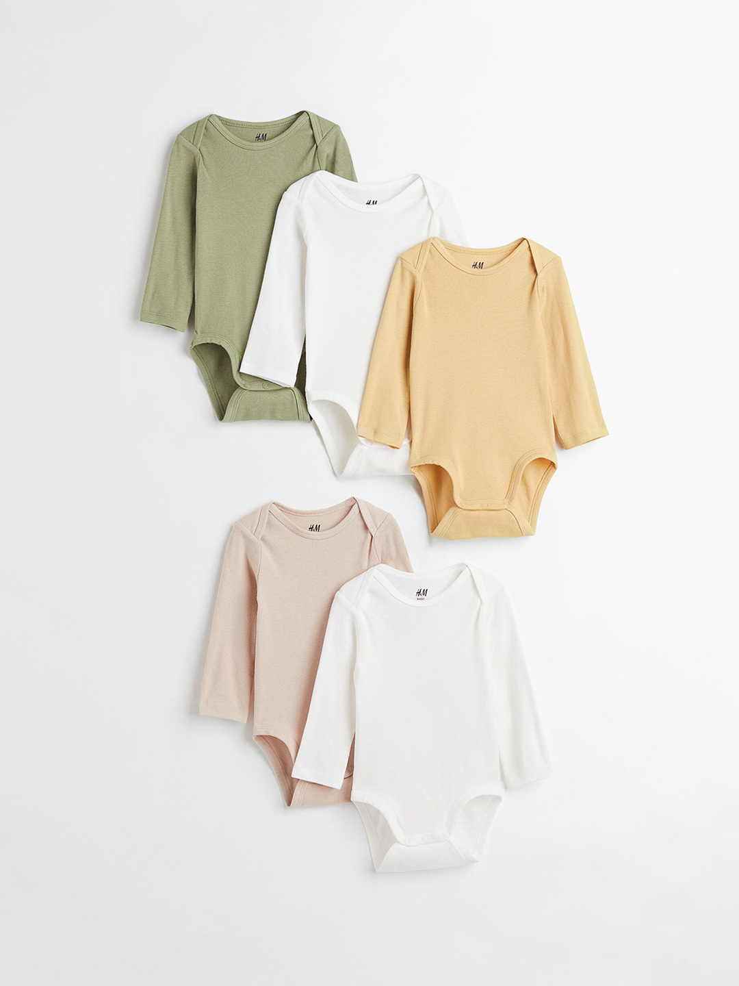 

H&M Girls Solid Cotton 5-Pack Bodysuits, White