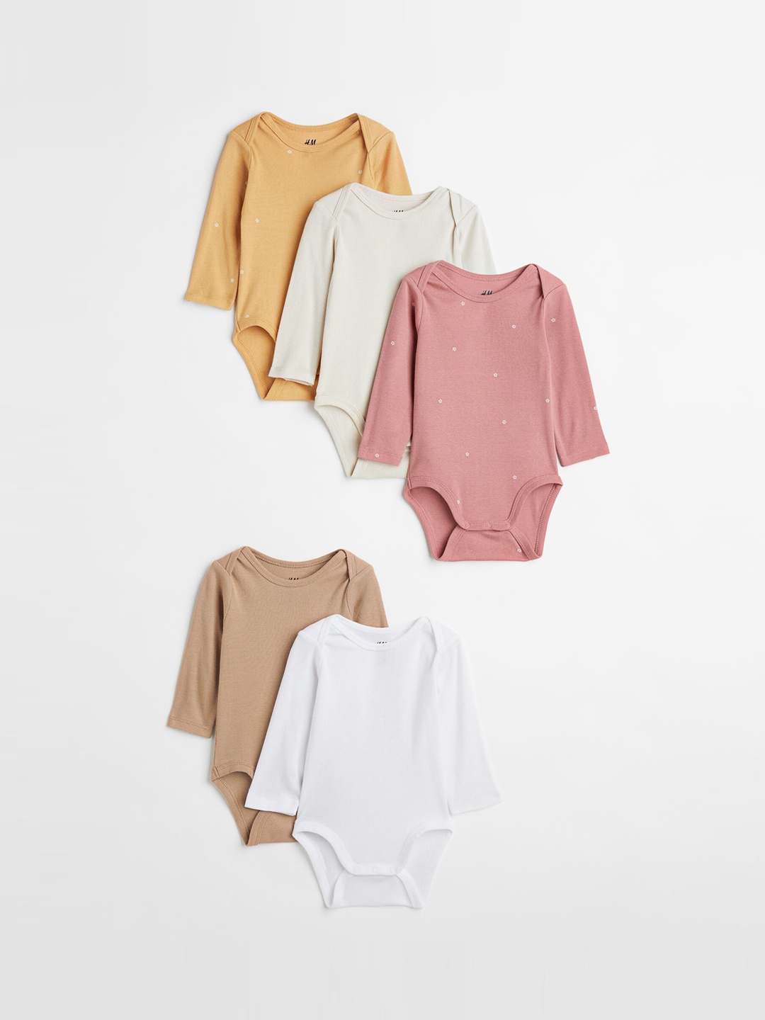 

H&M Girls 5-Pack Long-sleeved Bodysuits, White