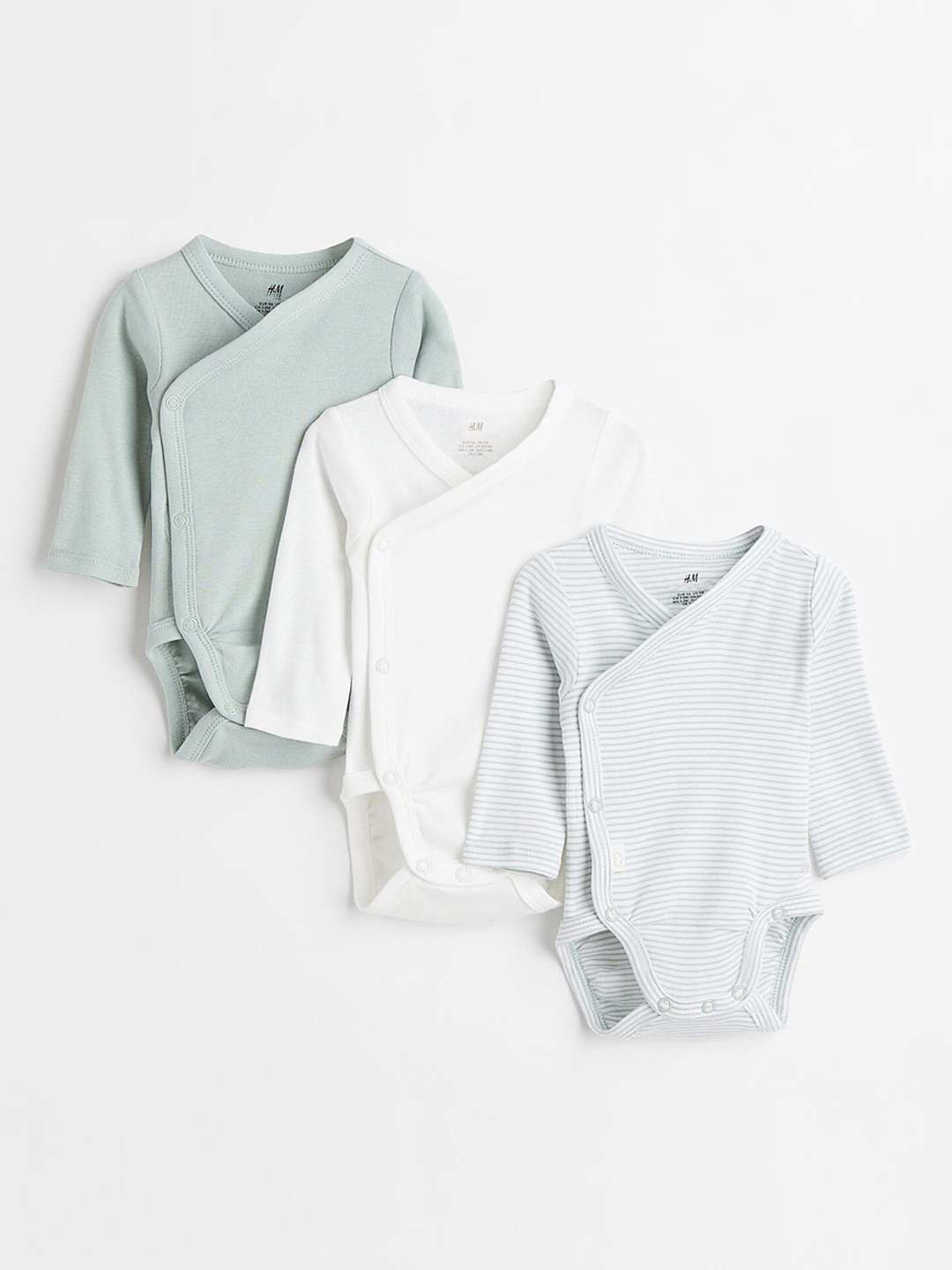 

H&M Girls 3-Pack Long-Sleeved Bodysuits, White