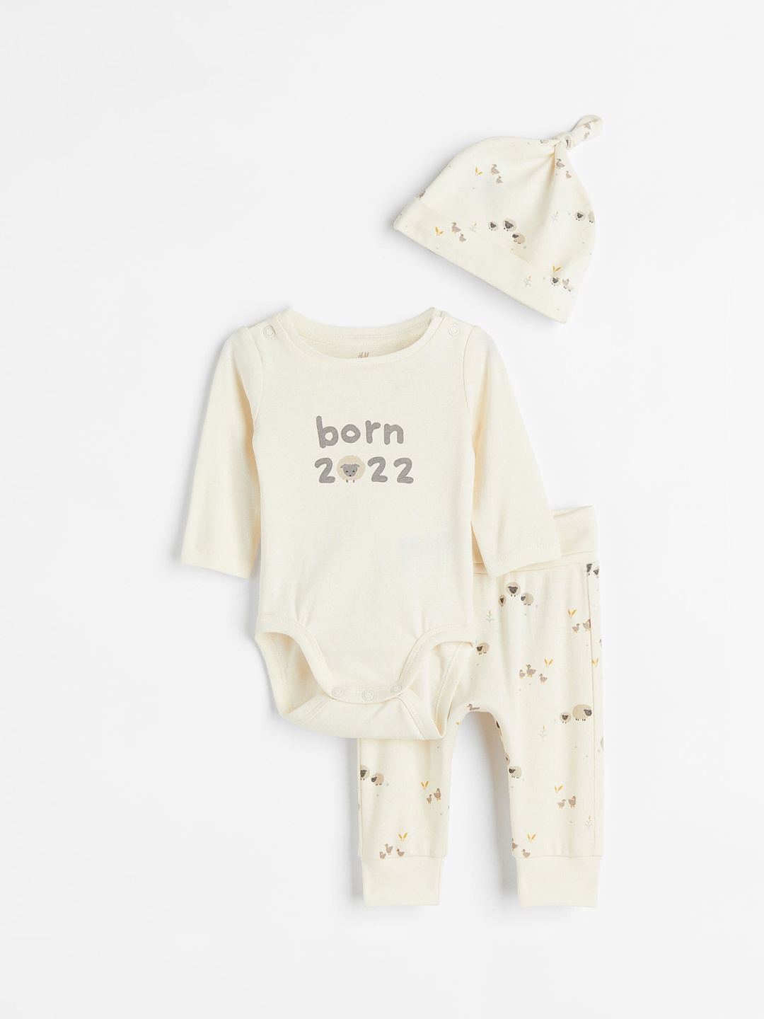 

H&M Infant Girls Cream Coloured 3 Piece Cotton Set