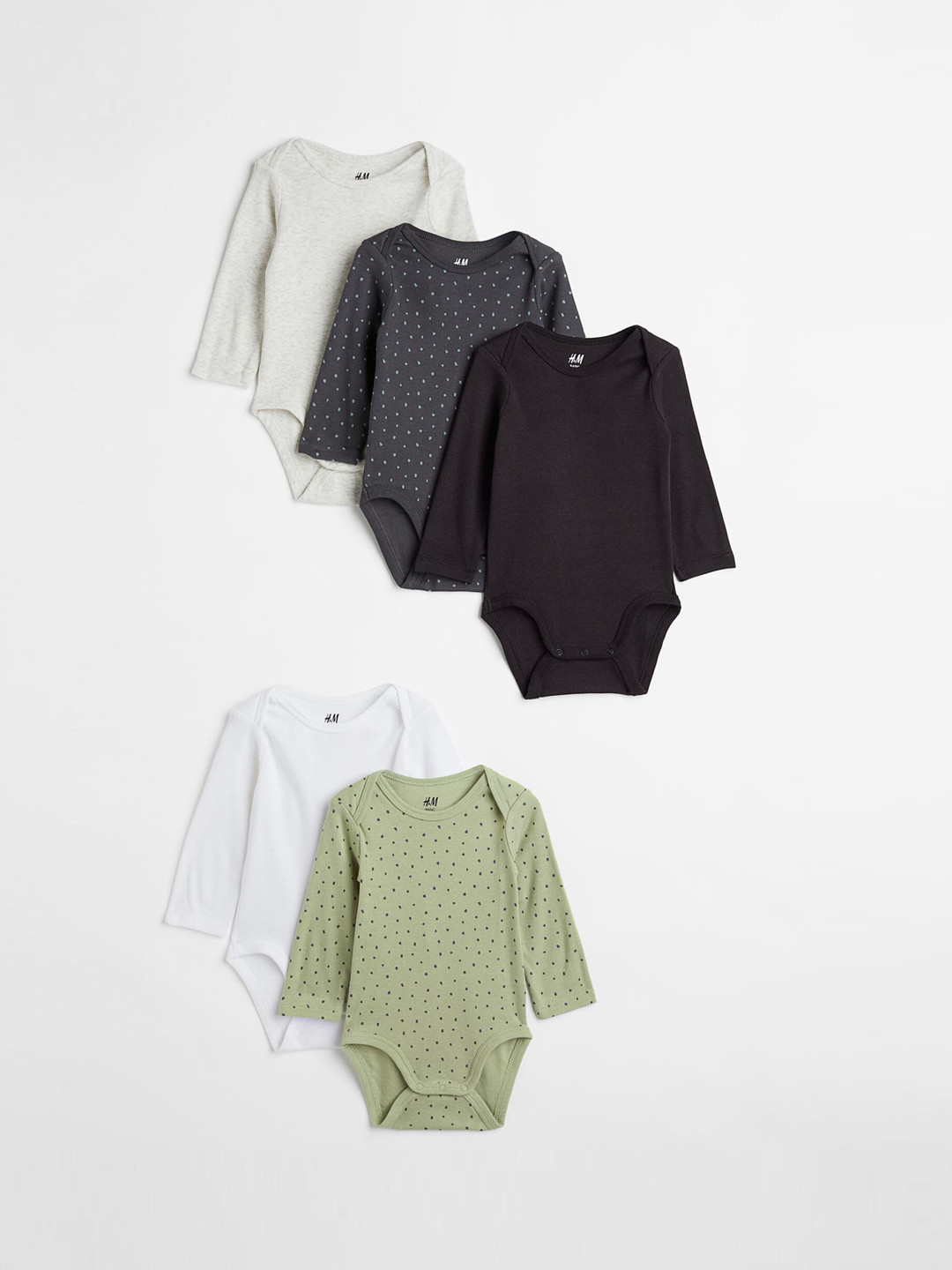 

H&M Girls Pack of 5 Long-sleeved Bodysuits, Green