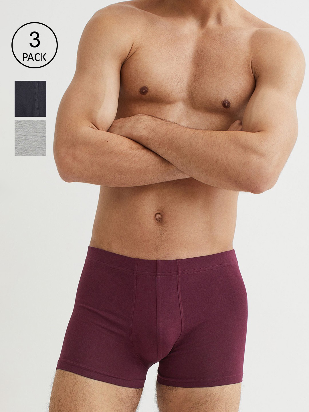 

H&M Men 3 Pack Short Cotton Trunks 0564309061, Grey
