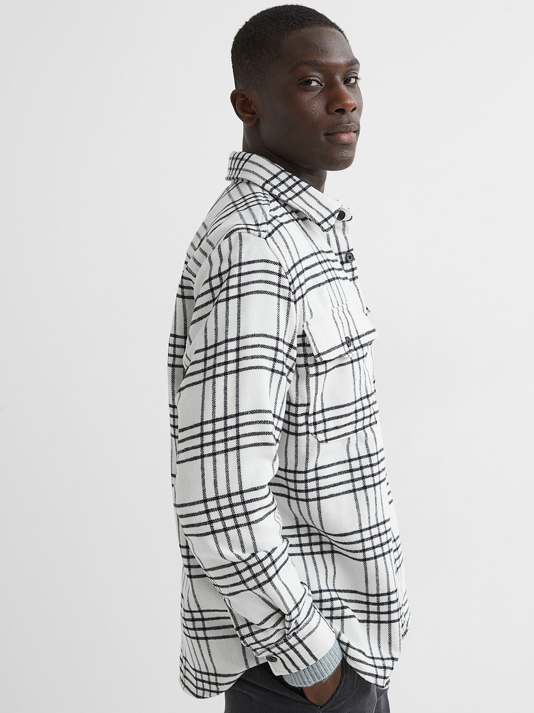 

H&M Men White Twill Overshirt