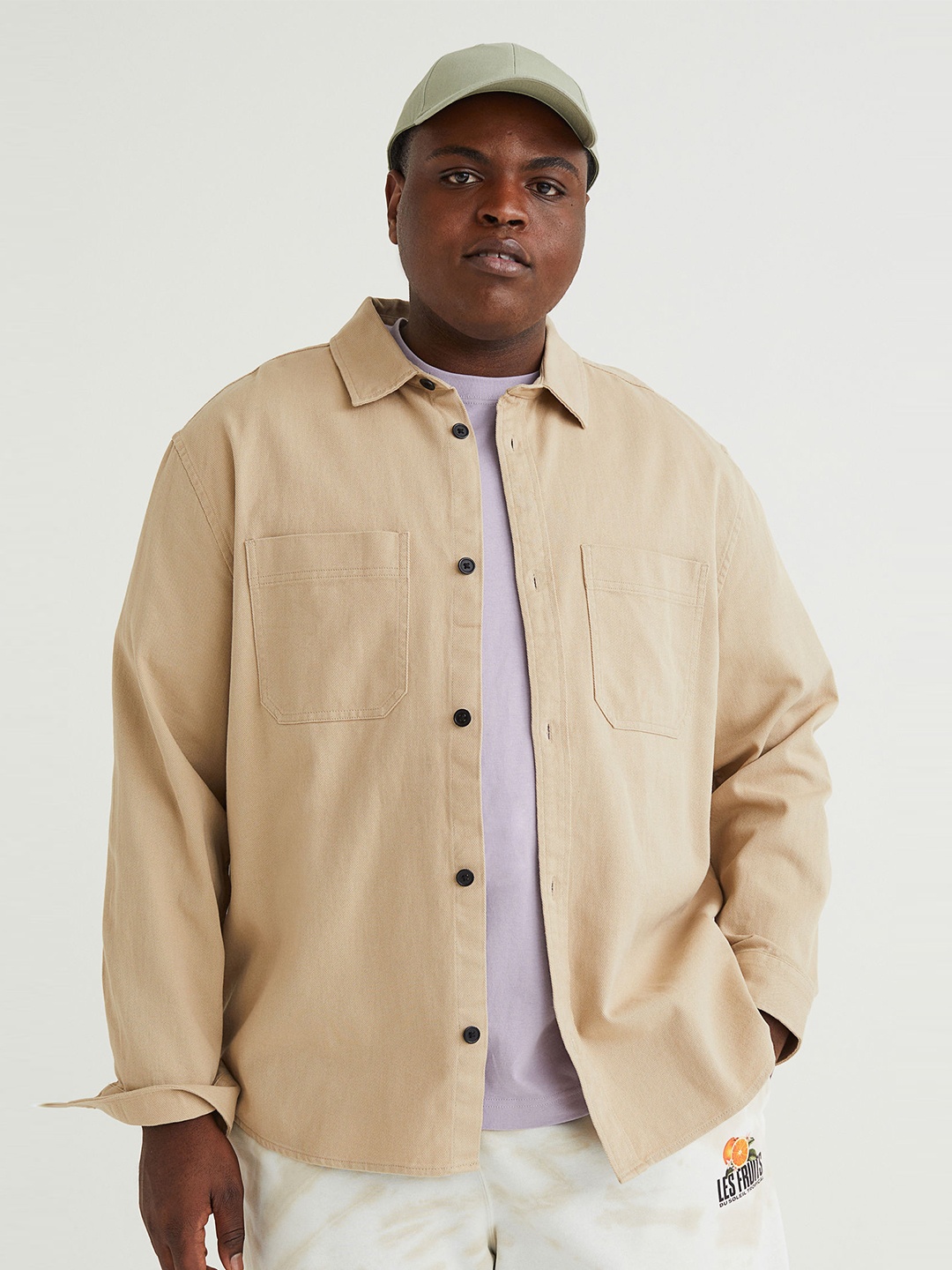 

H&M Men Beige Regular Fit Overshirt