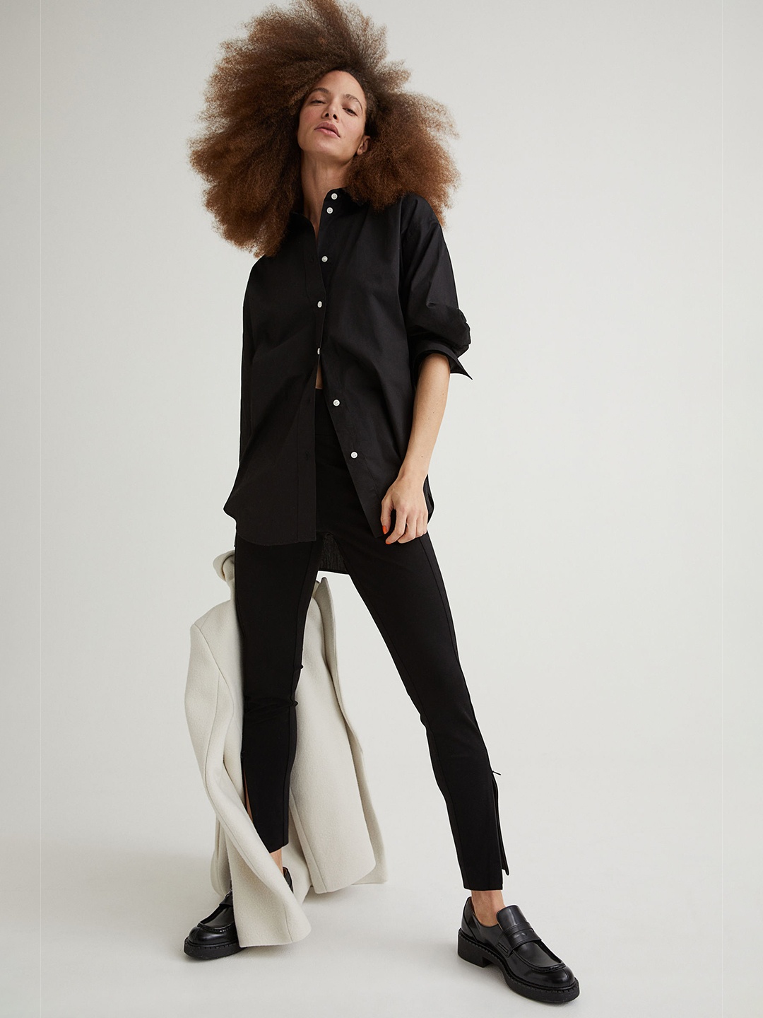 

H&M Women Black Oversized Cotton Shirt