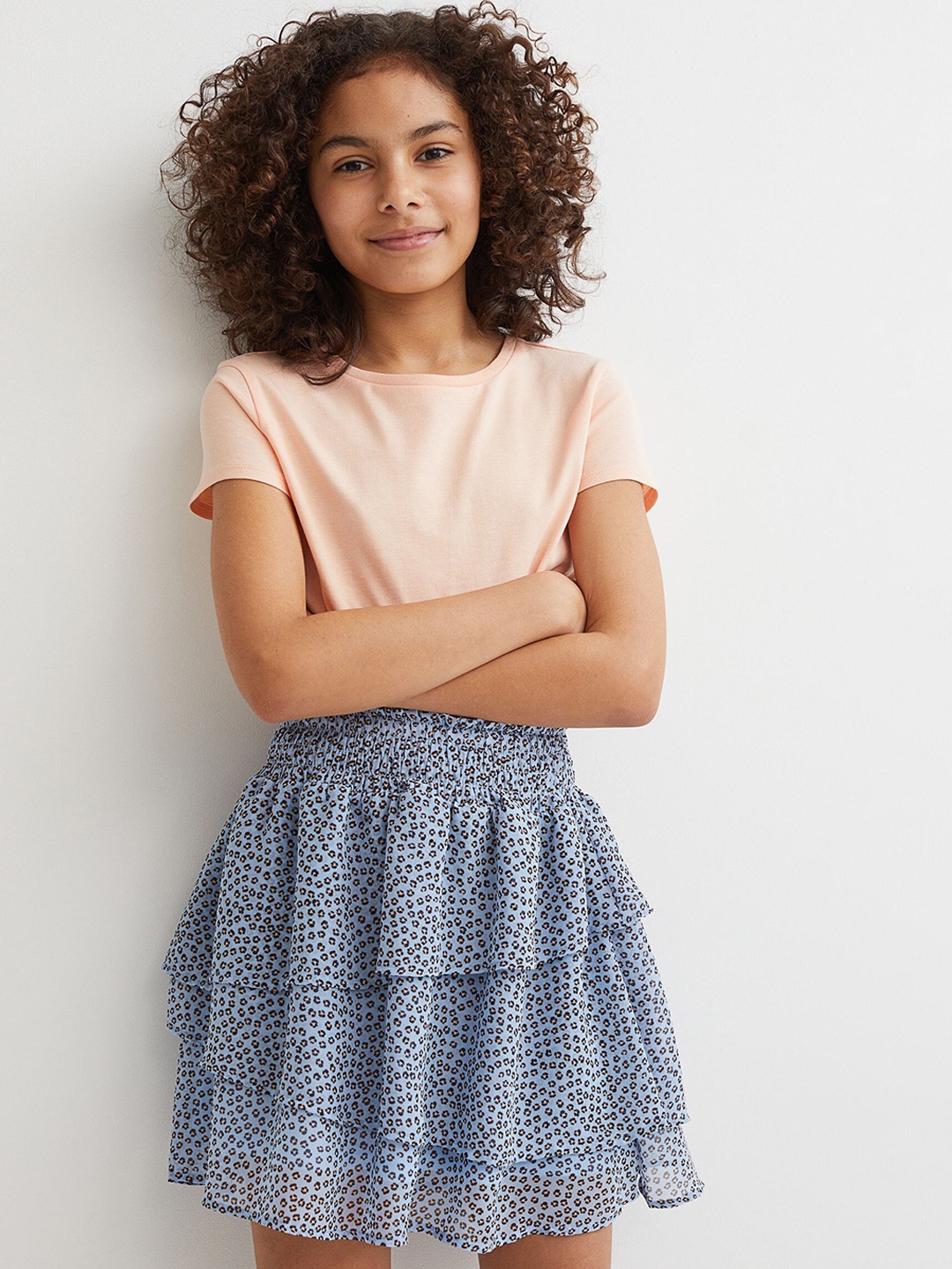 

H&M Girls Blue Printed Tiered Skirt