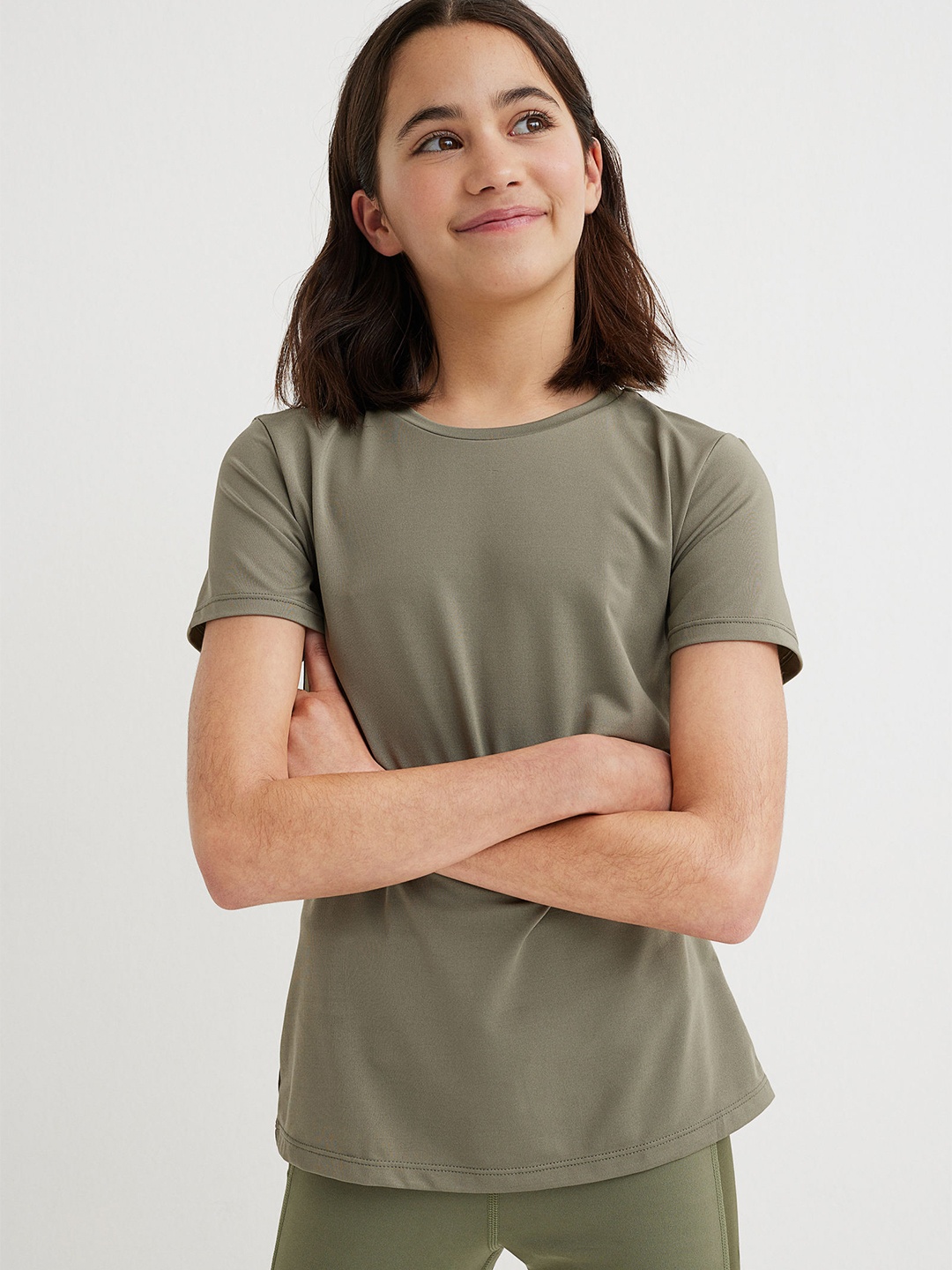 

H&M 2-Pack Girls Olive Green & Yellow Solid Sports Tops