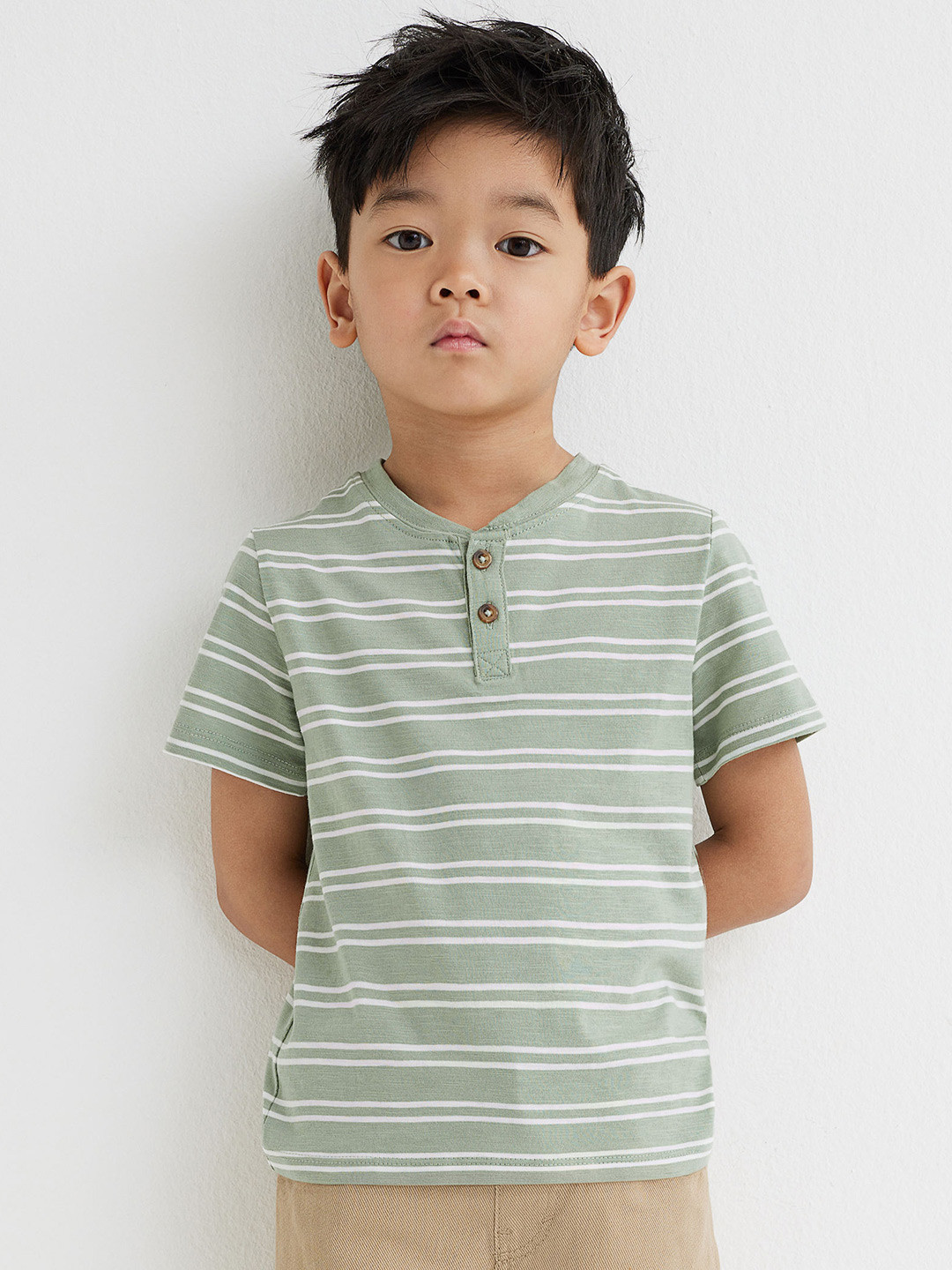 

H&M Boys Green 3-pack Henley Tops