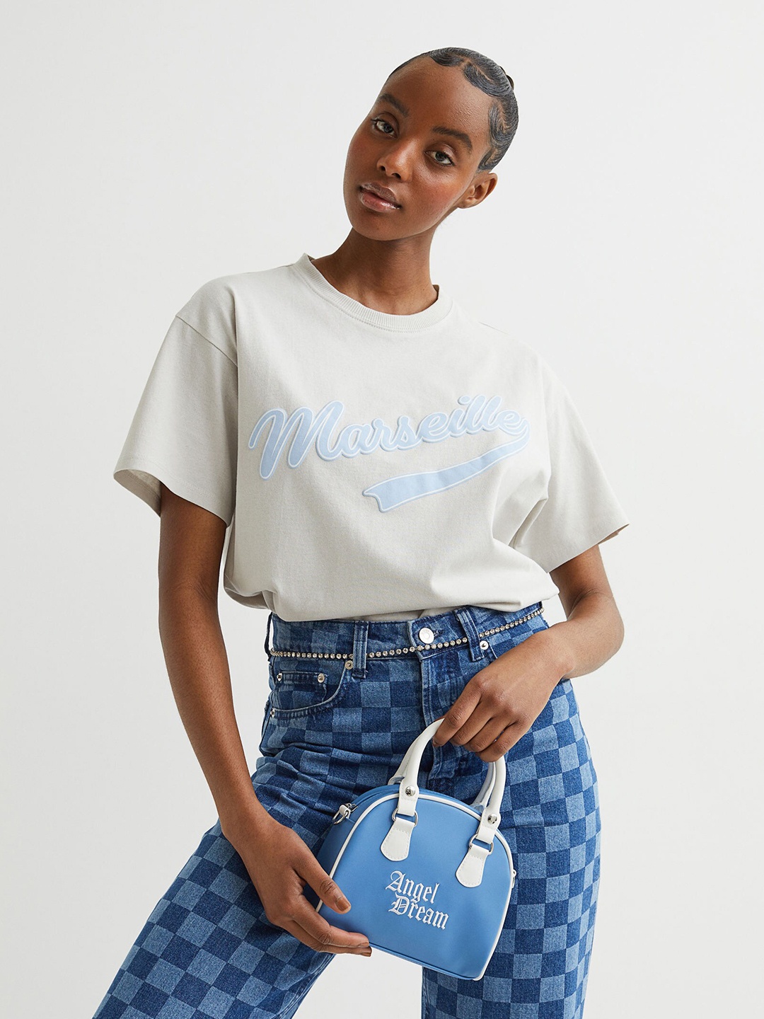 

H&M Women Cream Coloured Pure Cotton Printed T-shirt