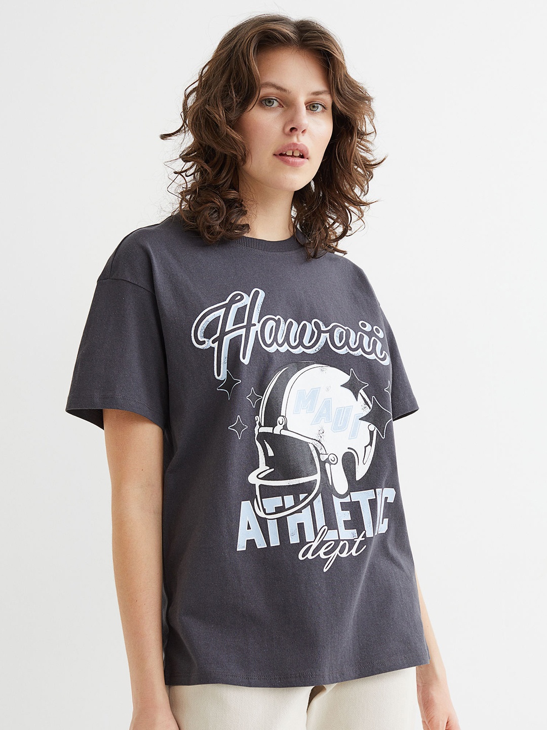 

H&M Women Grey Printed T-shirt