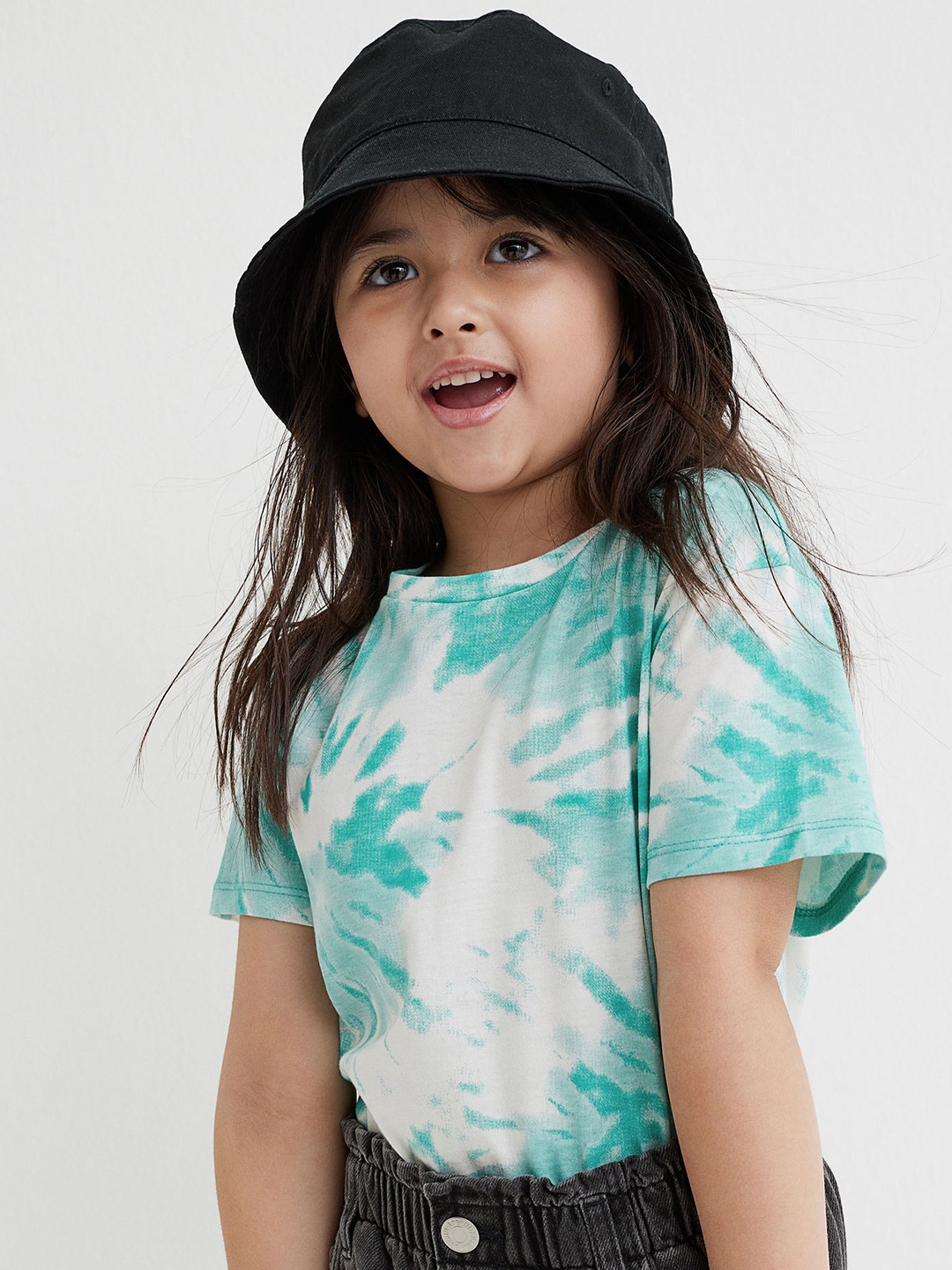 

H&M Girls Turquoise Blue & White Printed Pure Cotton T-shirt