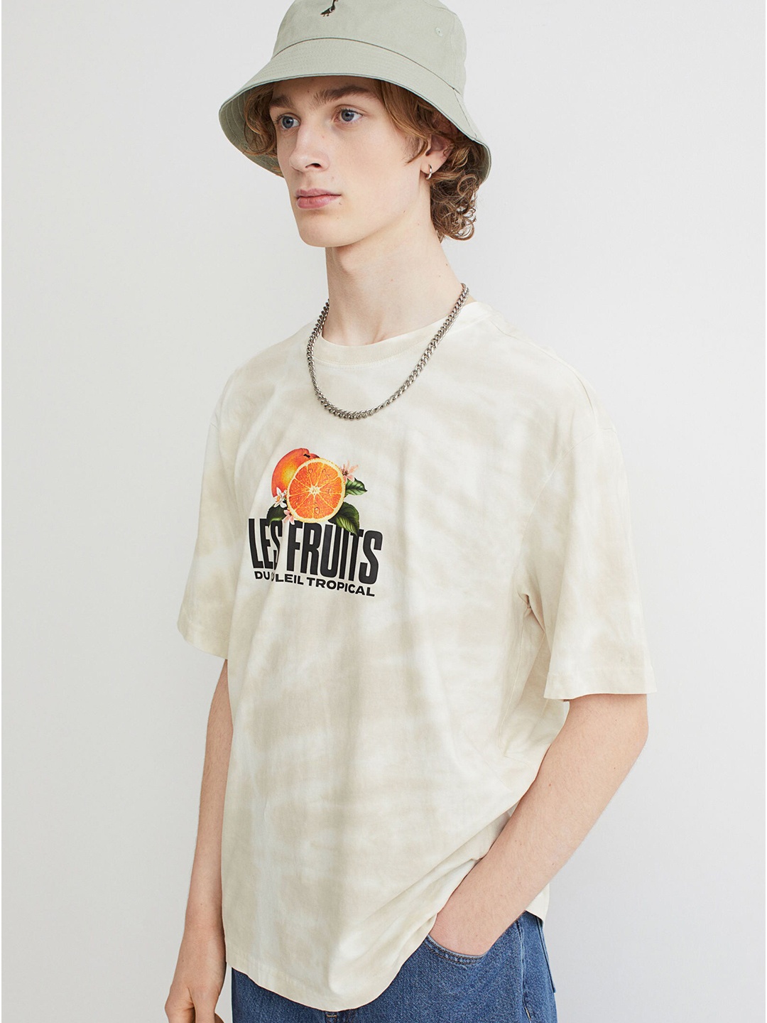 

H&M Men Beige Relaxed Fit Cotton T-shirt