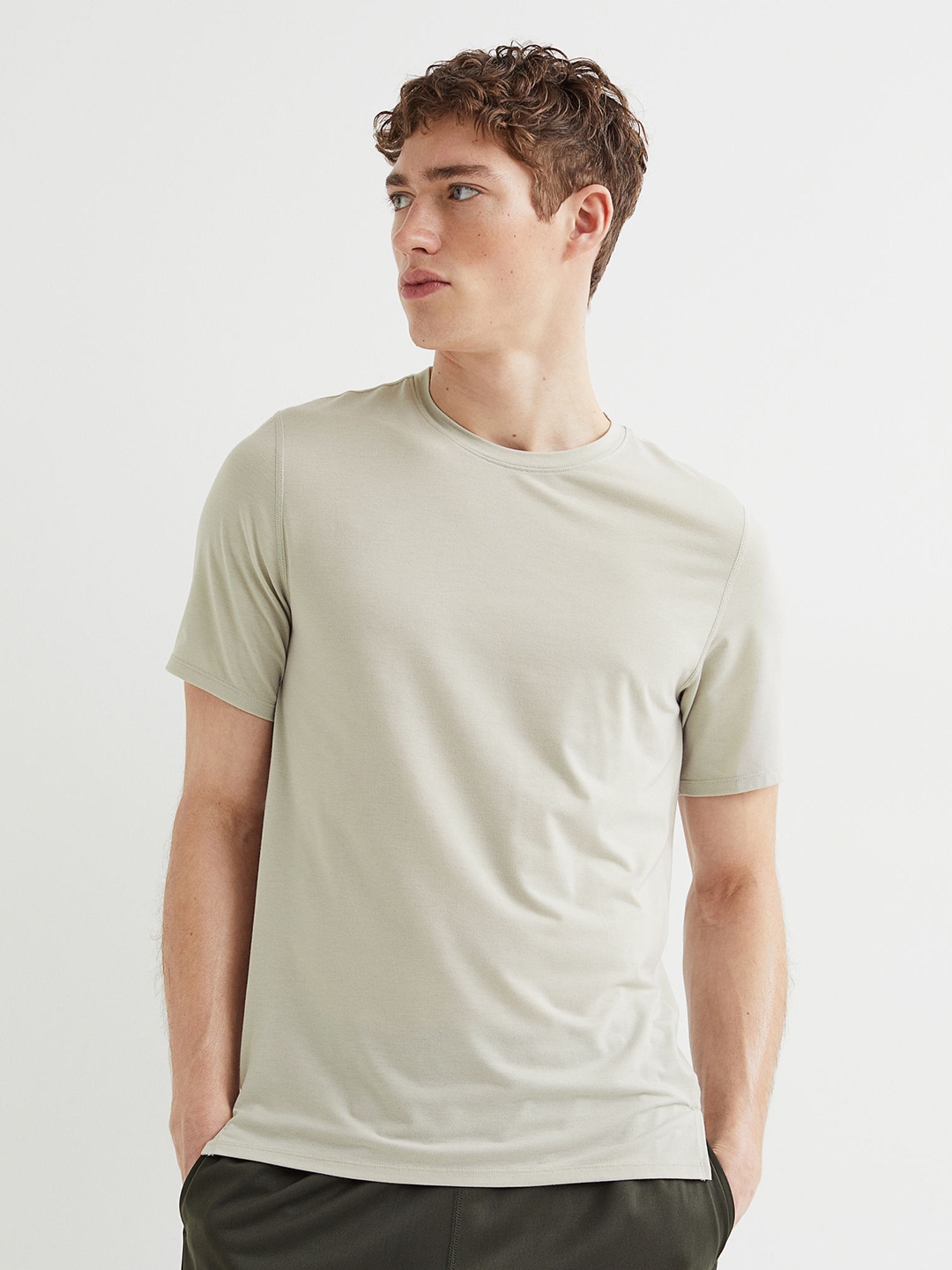 

H&M Men Beige Regular Fit Short-Sleeved Sports Top