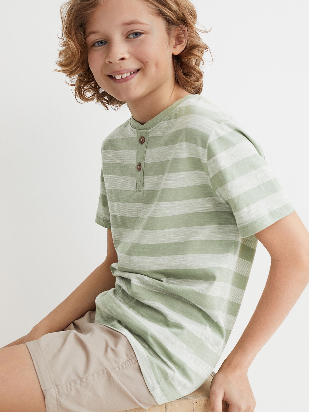

H&M Boys 3-Pack Pure Cotton Henley Tops, Black