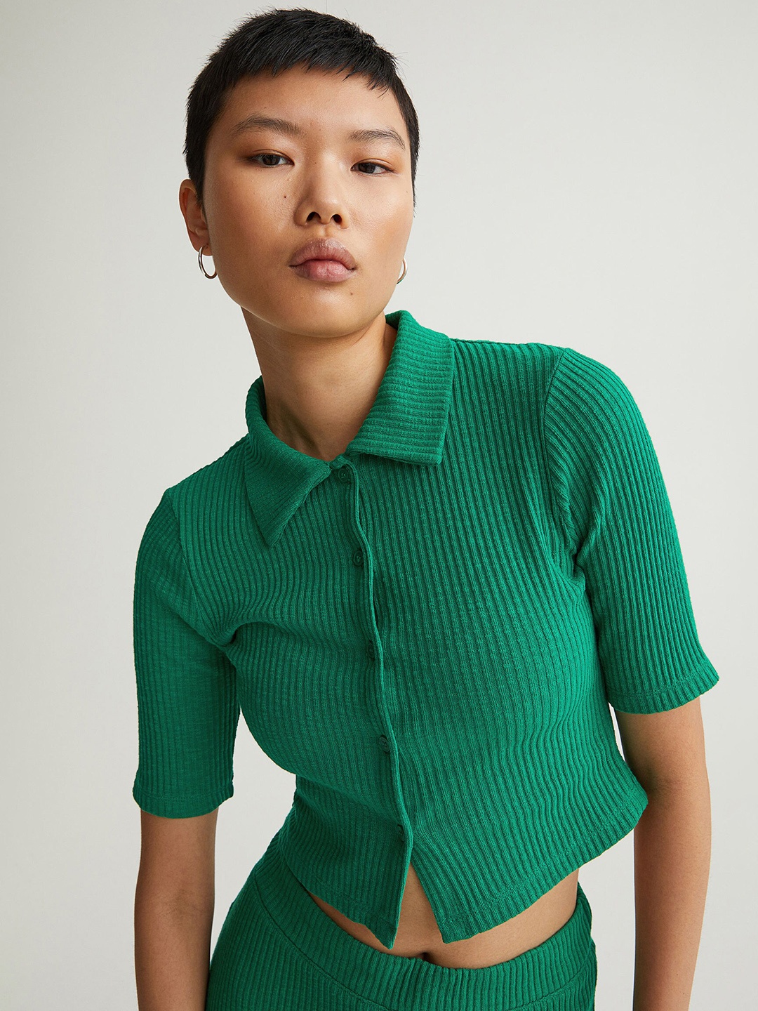 

H&M Women Green Ribbed Top