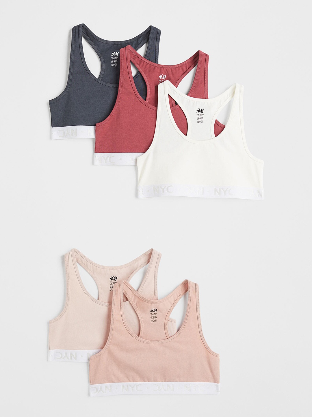 

H&M Girls 5-Pack Cotton Crop Tops, Multi