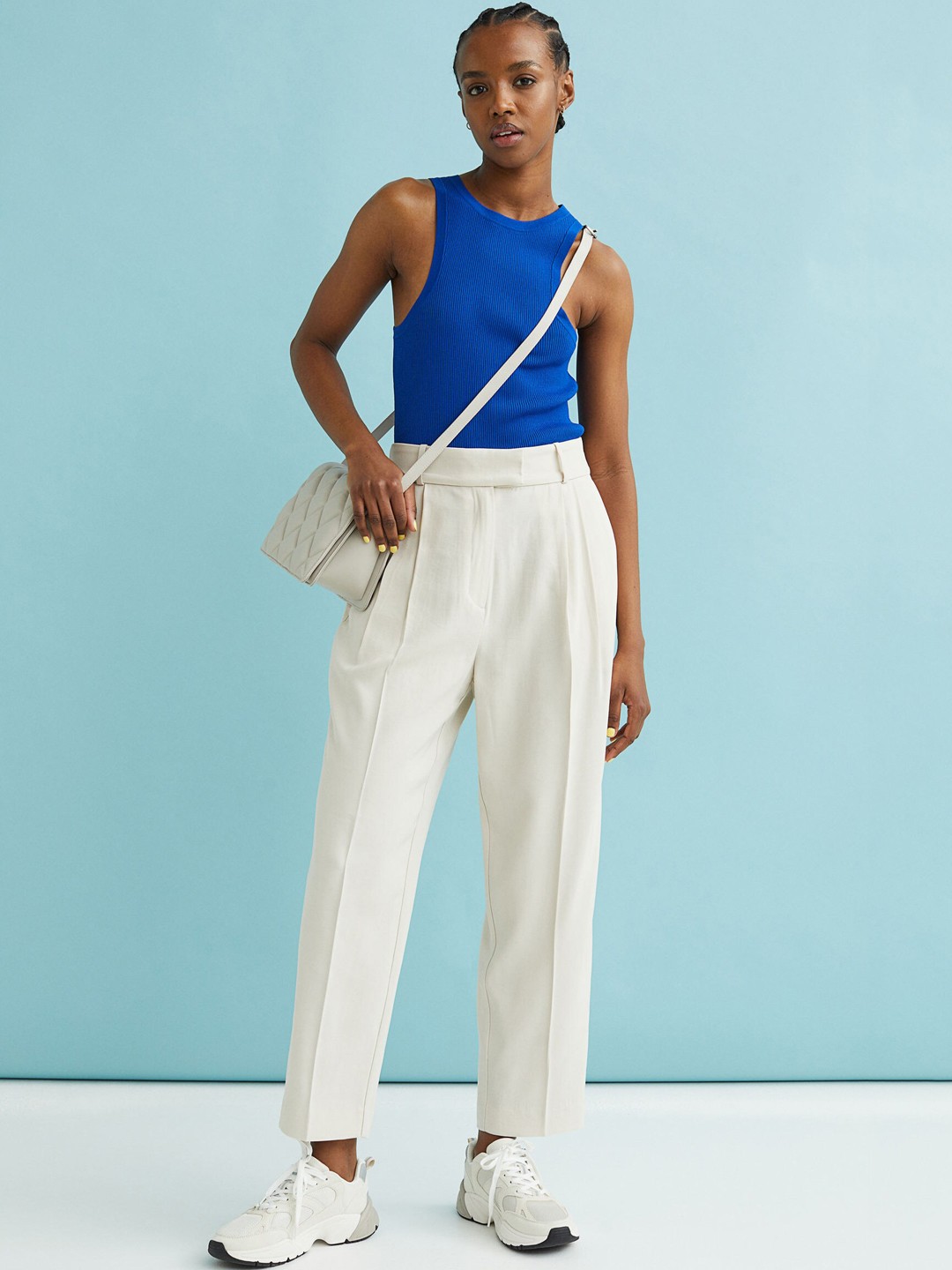

H&M Women Beige Solid Ankle-Length Trousers