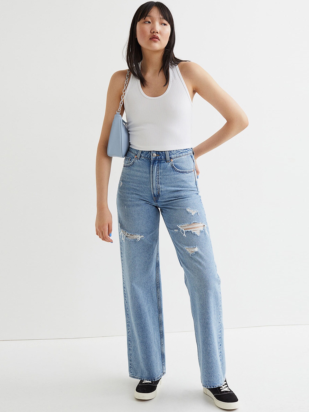 

H&M Women Blue Solid Wide High Jeans