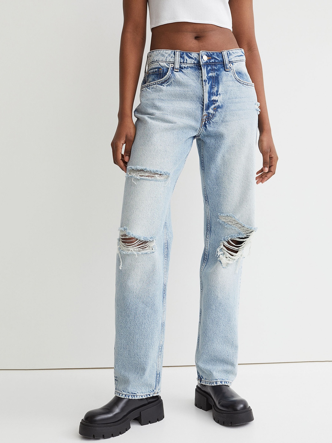 

H&M Women Blue Relaxed Fit Washed 90s Boyfriend Jeans