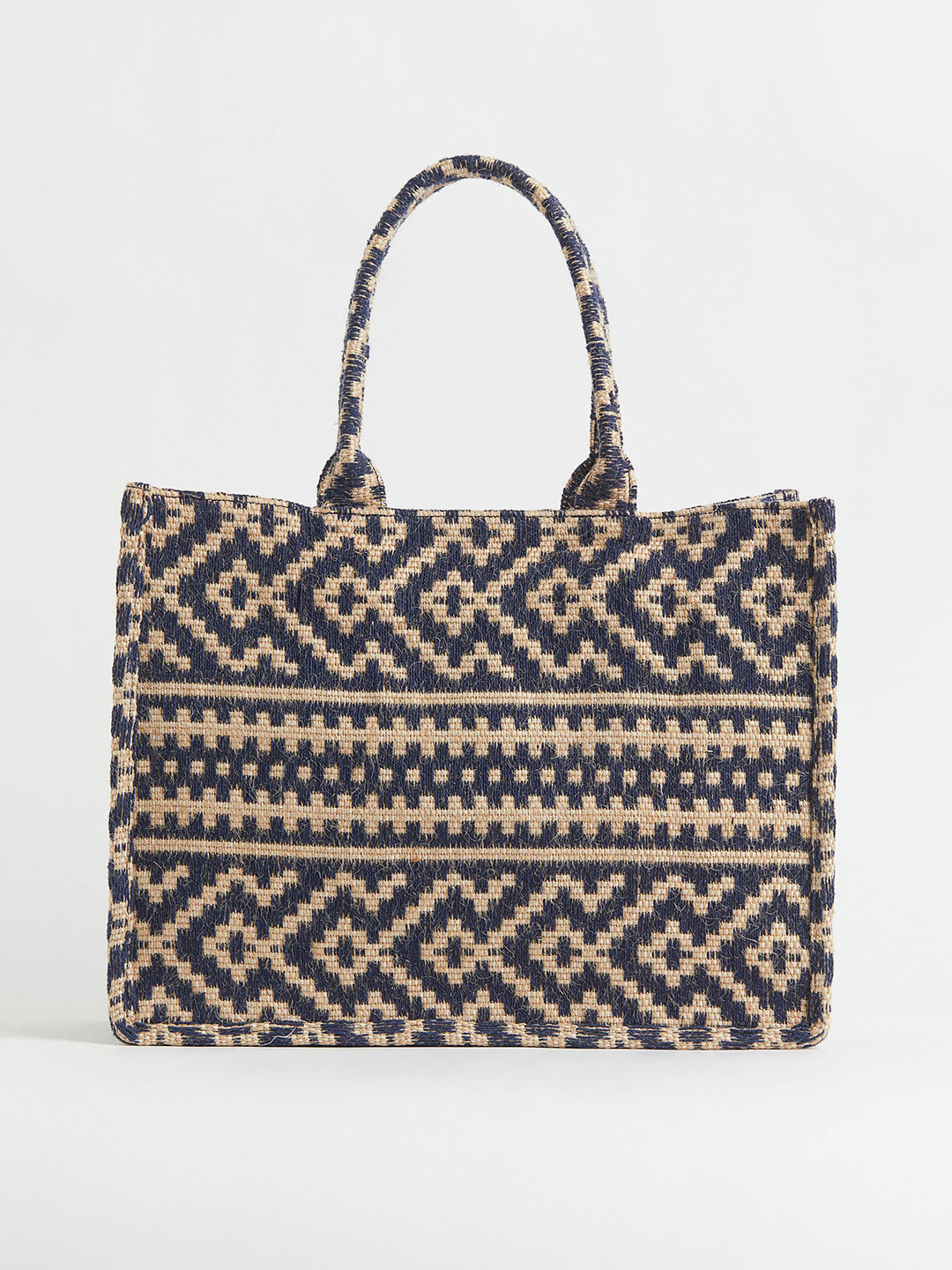 

H&M Women Beige & Blue Self Design Jacquard-Weave Handbag