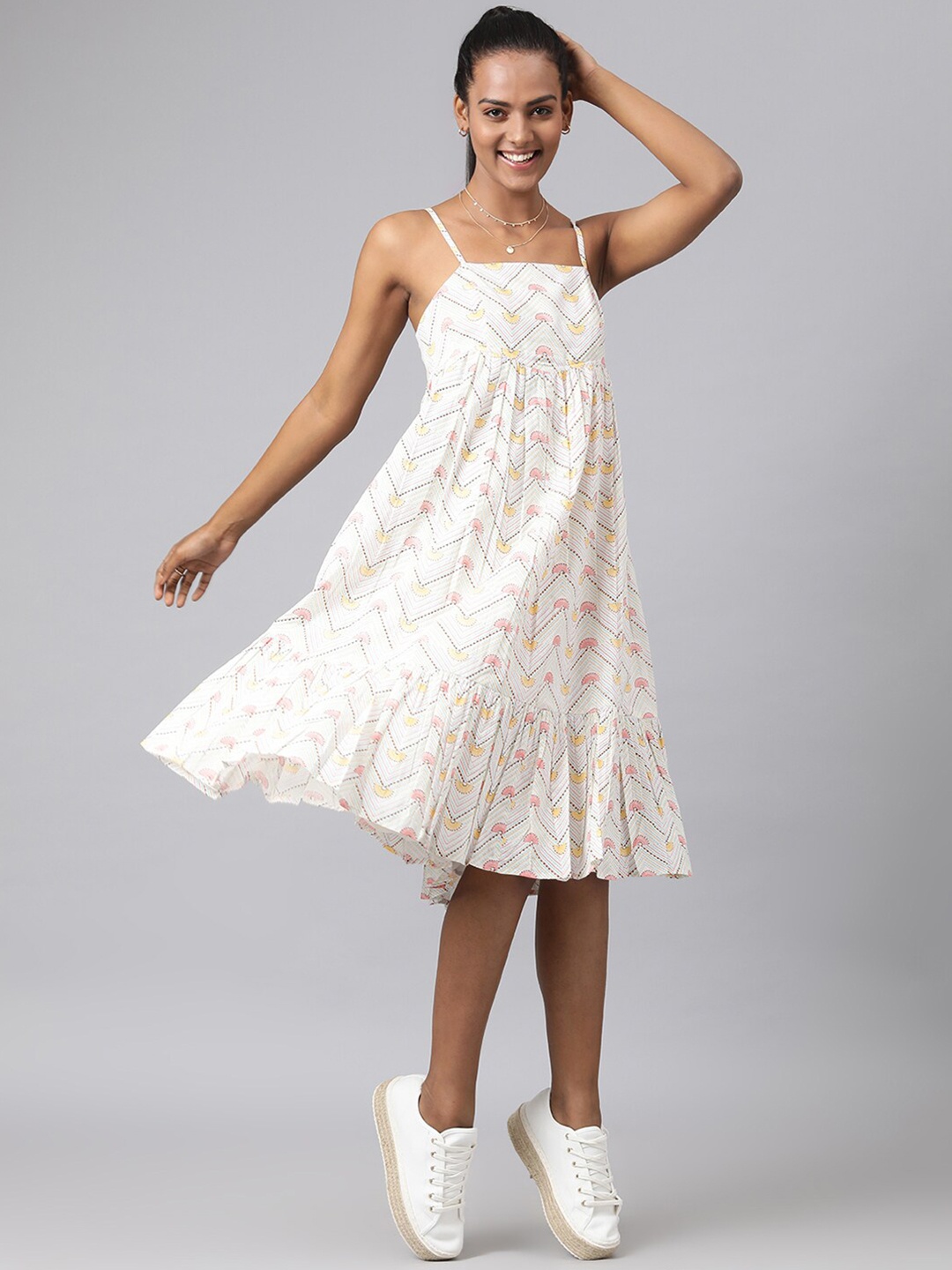 

Fabindia White Ethnic Motifs Empire Dress