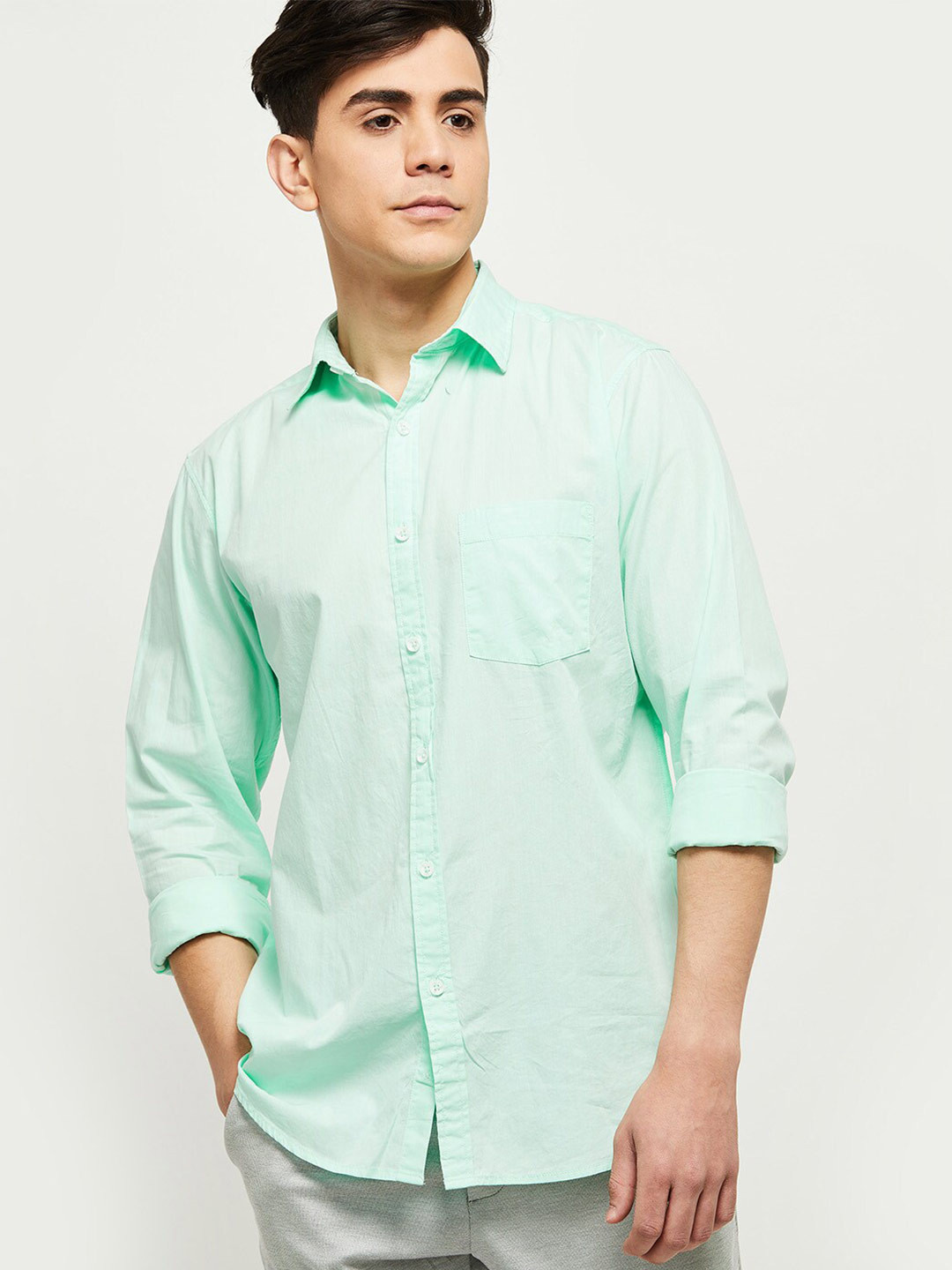 

max Men Green Cotton Casual Shirt