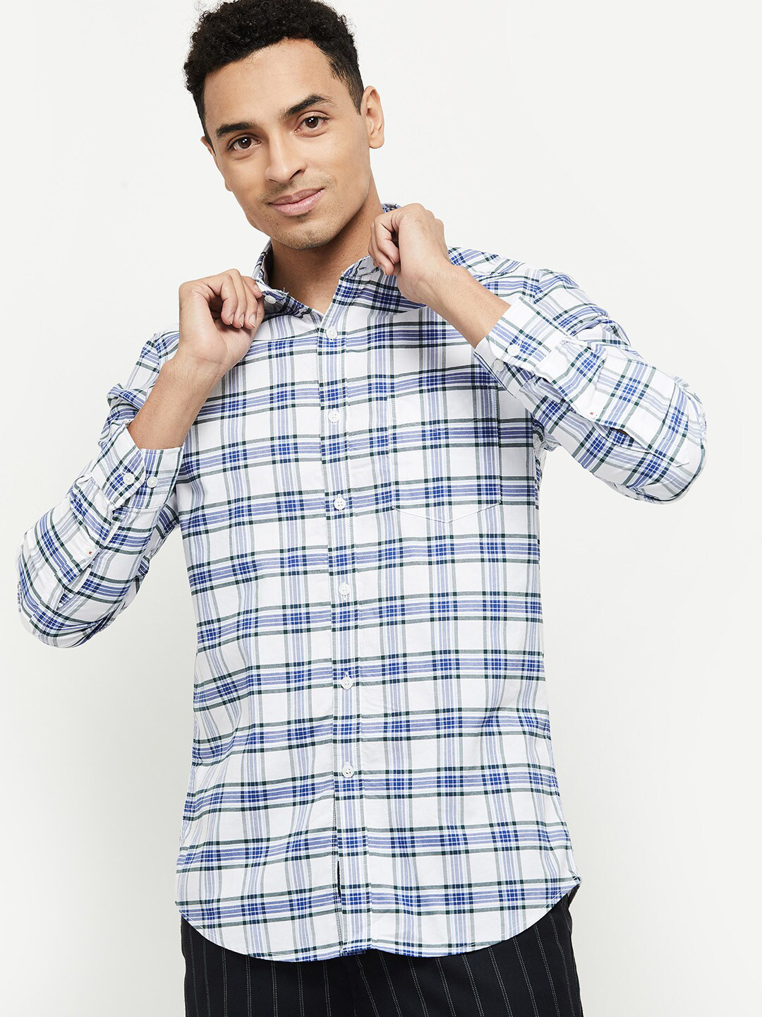 

max Men White Tartan Checked Regular Fit Pure Cotton Casual Shirt
