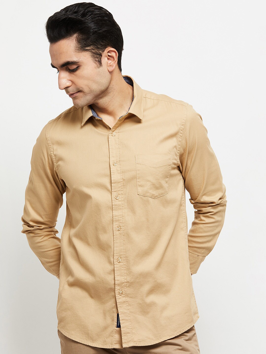 

max Men Beige Pure Cotton Casual Shirt